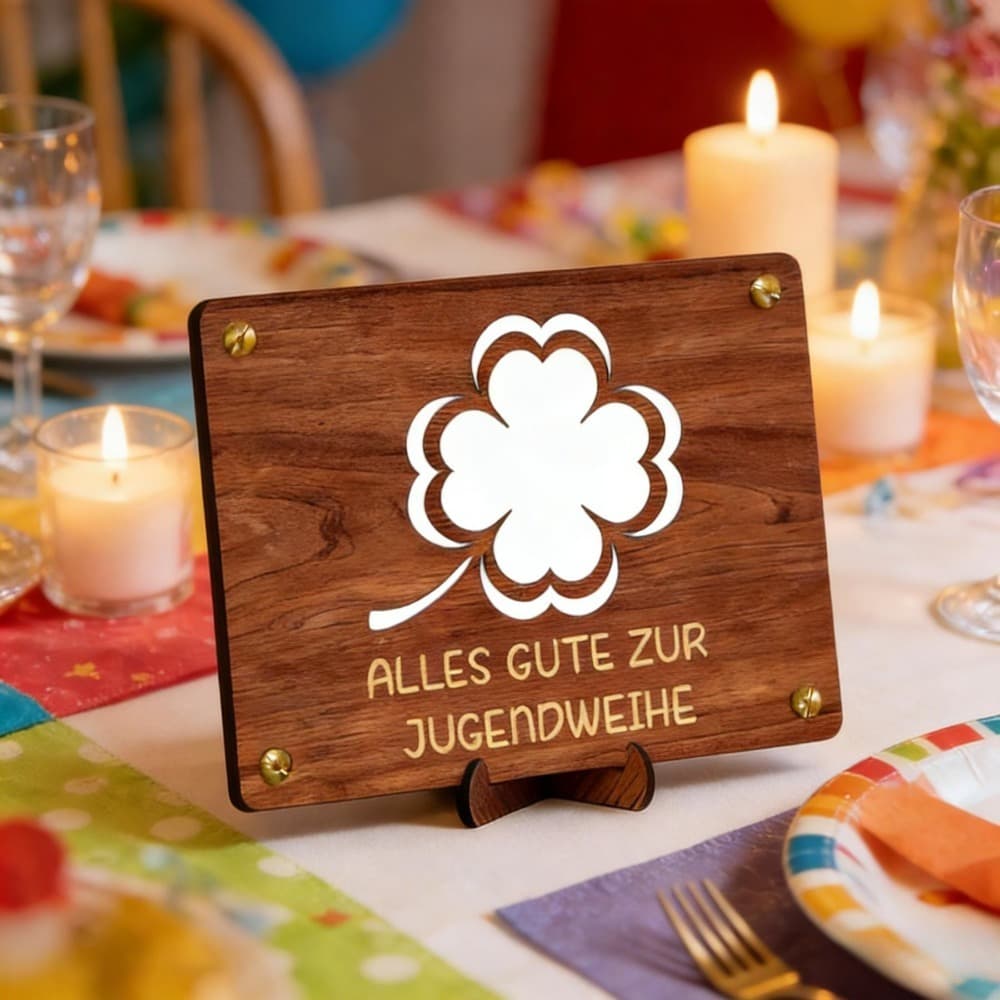 Vierblättriges Kleeblatt Holzornament Glücksbringer