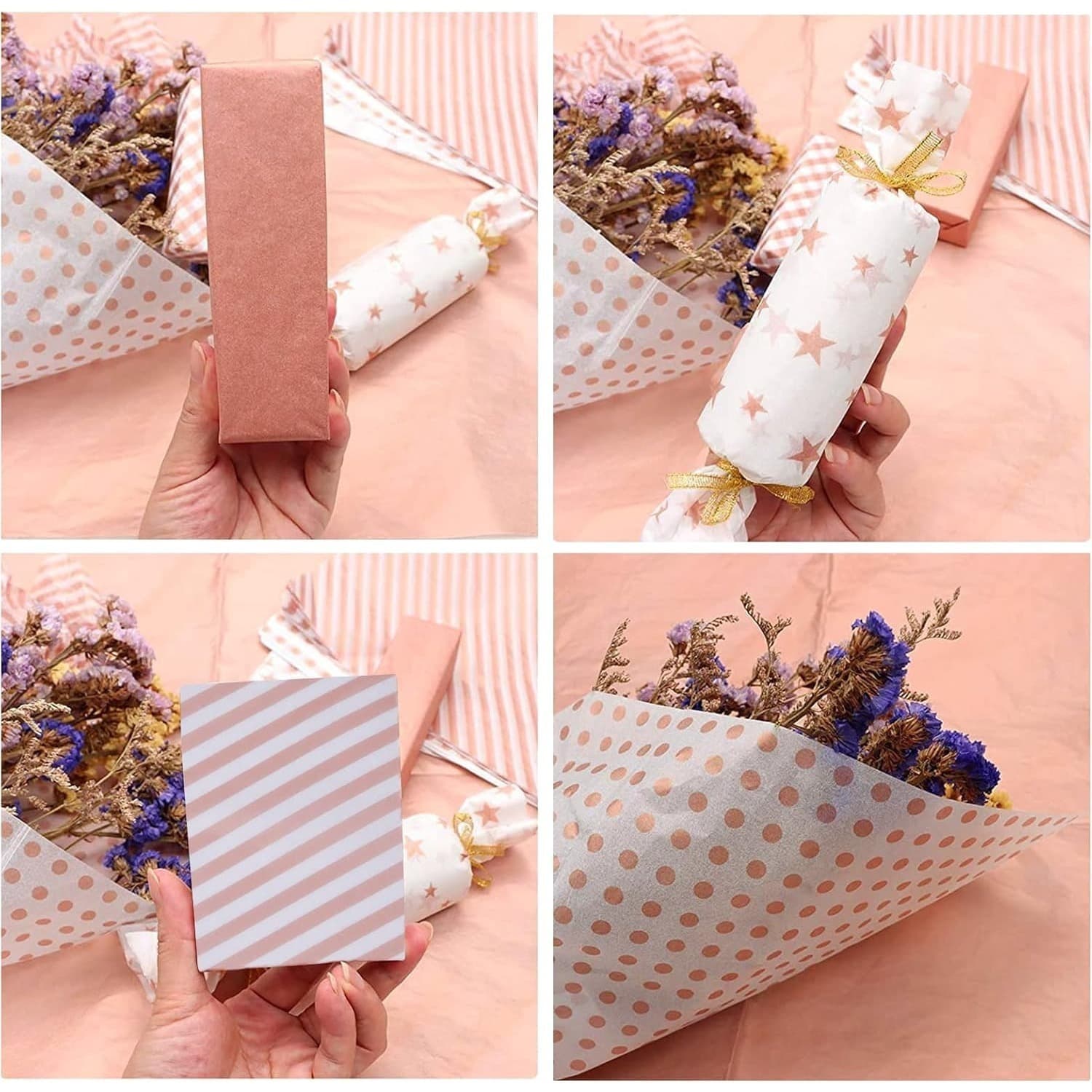 Roségold Geschenkpapier 60 Blatt Set, 6 Designs