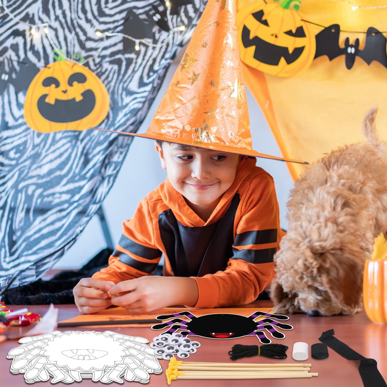Halloween Spider Craft Kit with Crepe Paper and Accessories