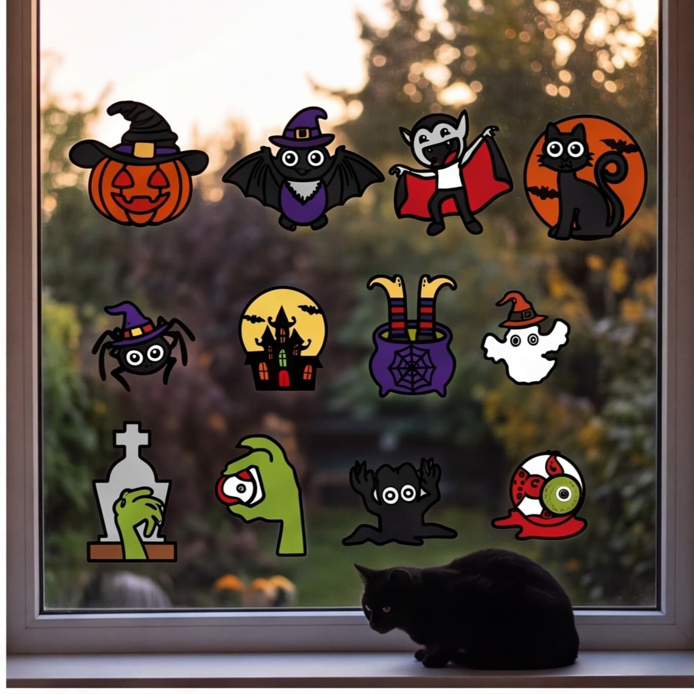 114 Stück Halloween Bastelset Mit Fensterbilder Papier, Glanzfolien & Wackelaugen - Für Gruselige DIY-Dekoration-Festdekoration