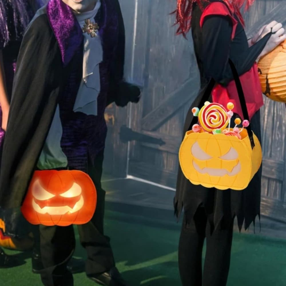 2er Set Halloween Filz Süßigkeitenbeutel, Gelb und Orange