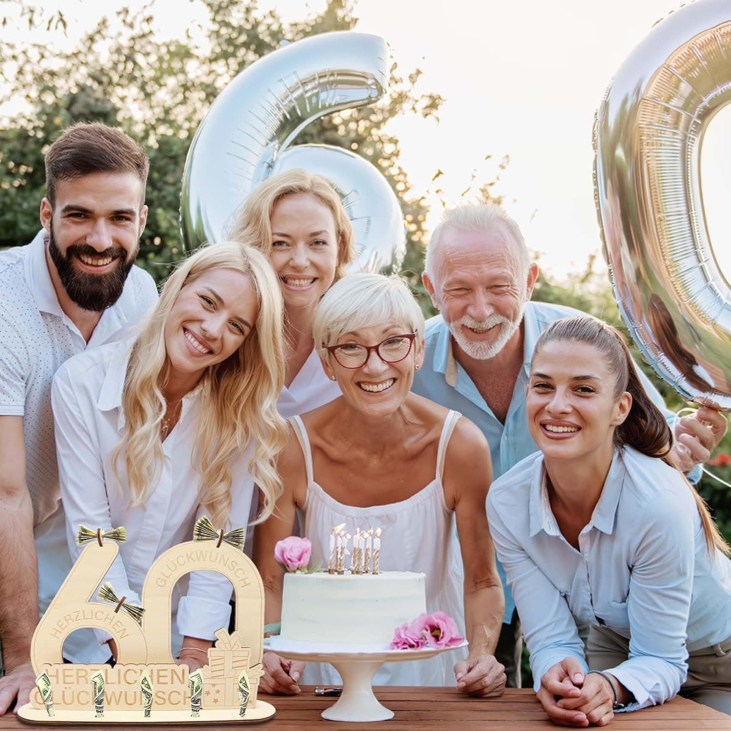60. Geburtstag Geldgeschenk aus Holz, Zahl 60 mit Schlitz