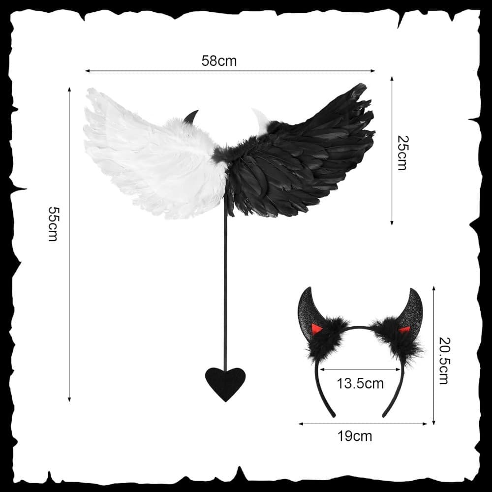Schwarz-weißes Federflügel-Kostüm-Set | Auffälliges Party-Accessoire