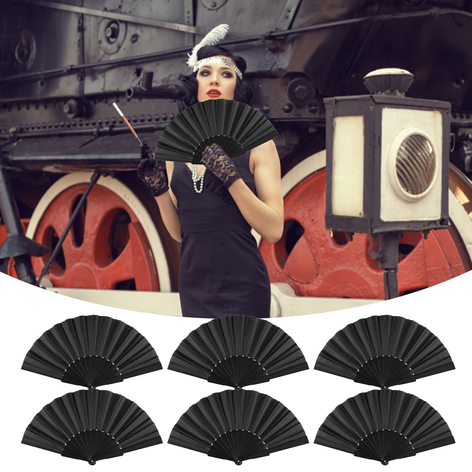 6 Handfächer Schwarz – Set für Events, Raves, Feste & Feiern