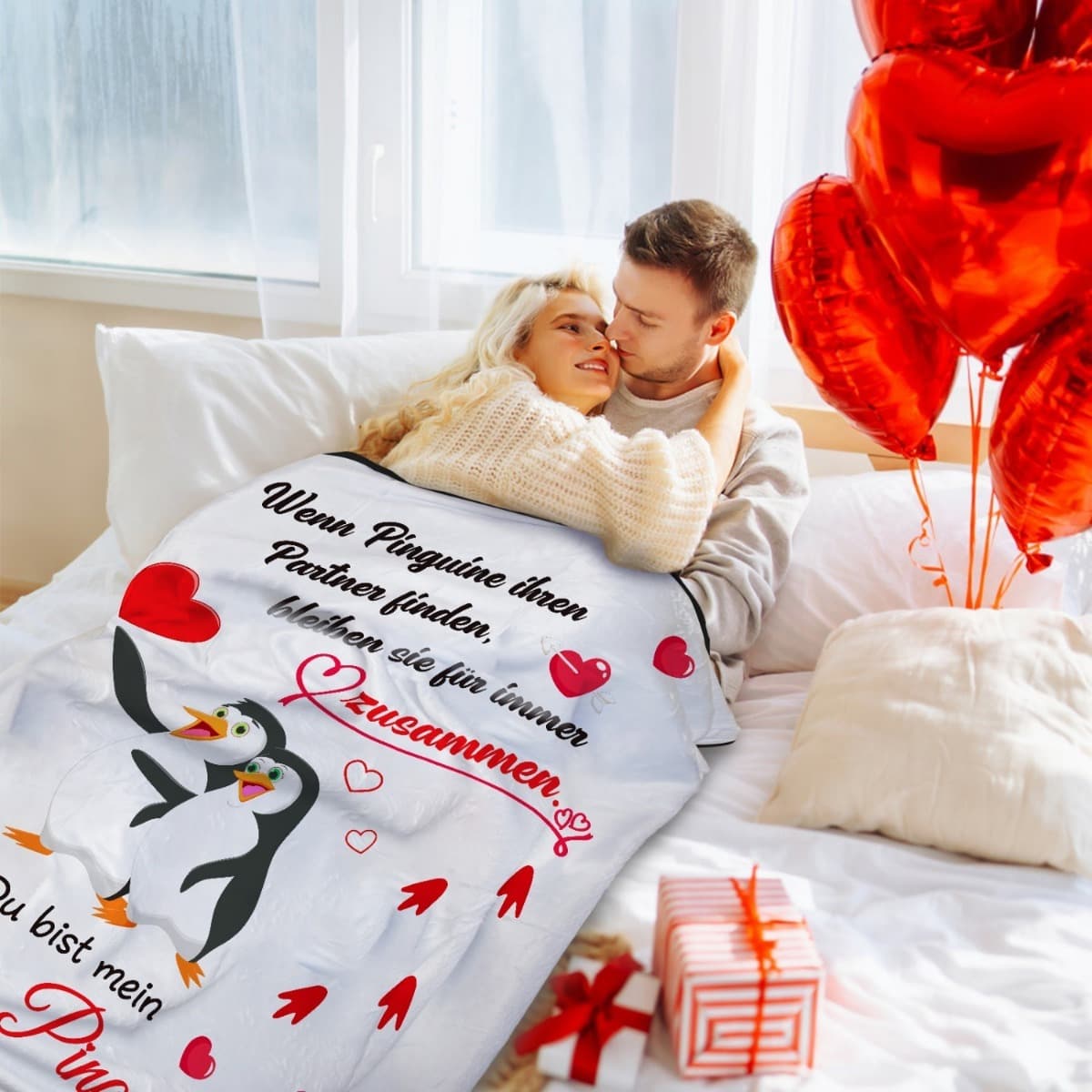 Manta pingüino personalizada regalo para parejas