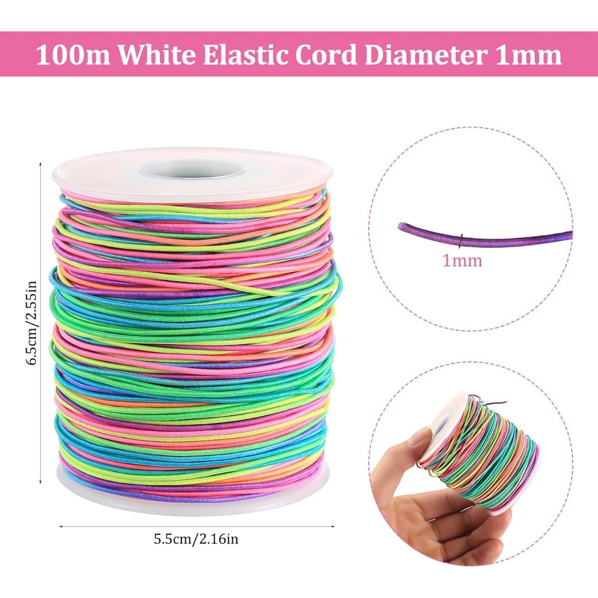 3 Rollen bunter Gummikordel, 100m - 1mm Stretch für Schmuckherstellung
