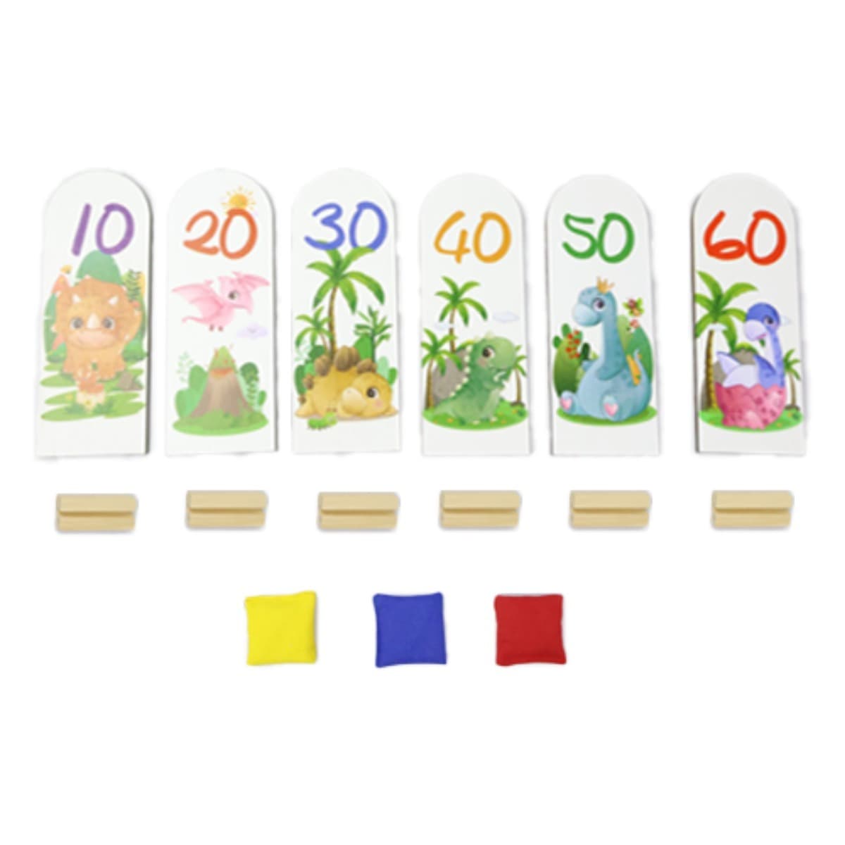 Jeu de lancer dinosaure en bois avec cartes, supports et sacs