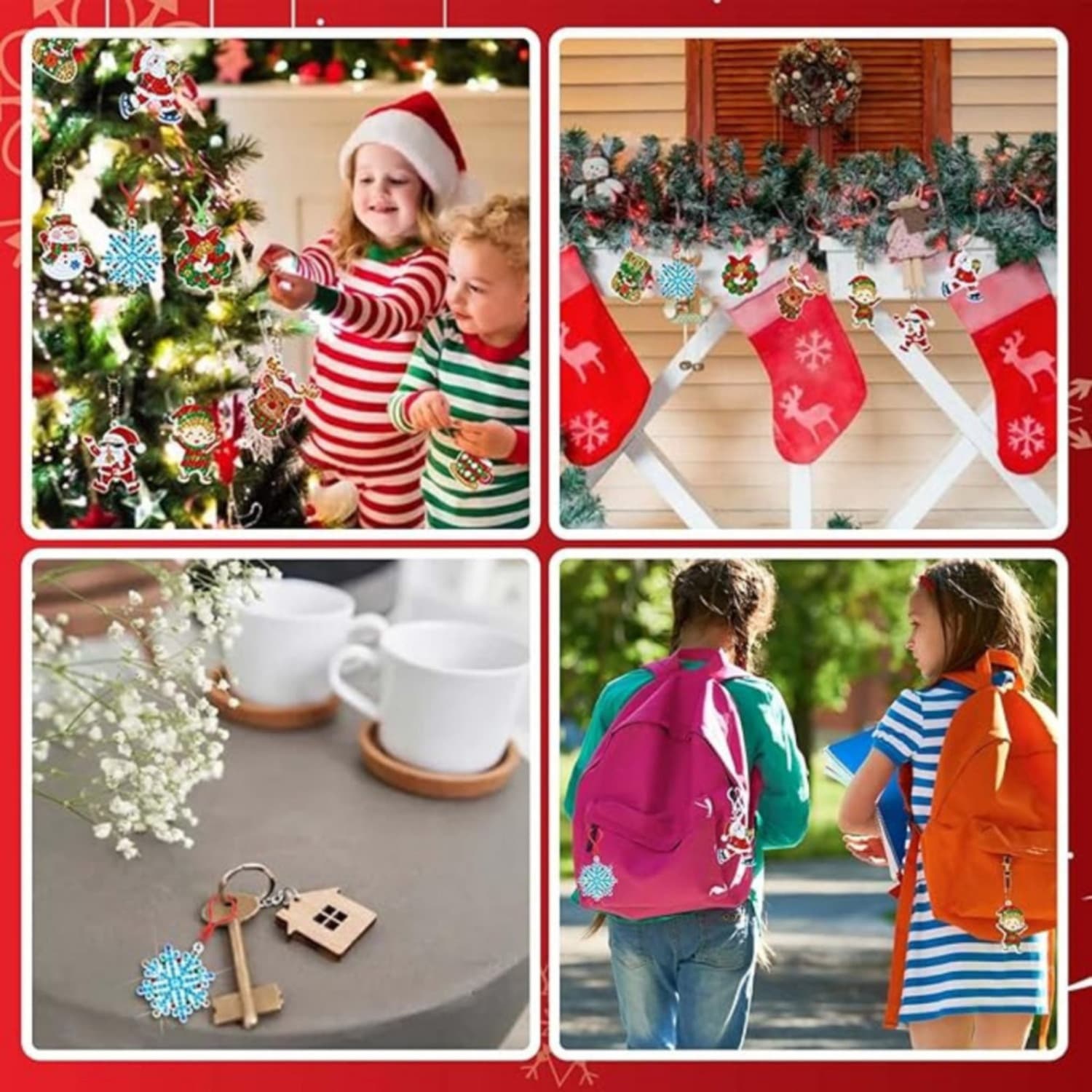 9-Piece Christmas Diamond Painting Set with Keychains