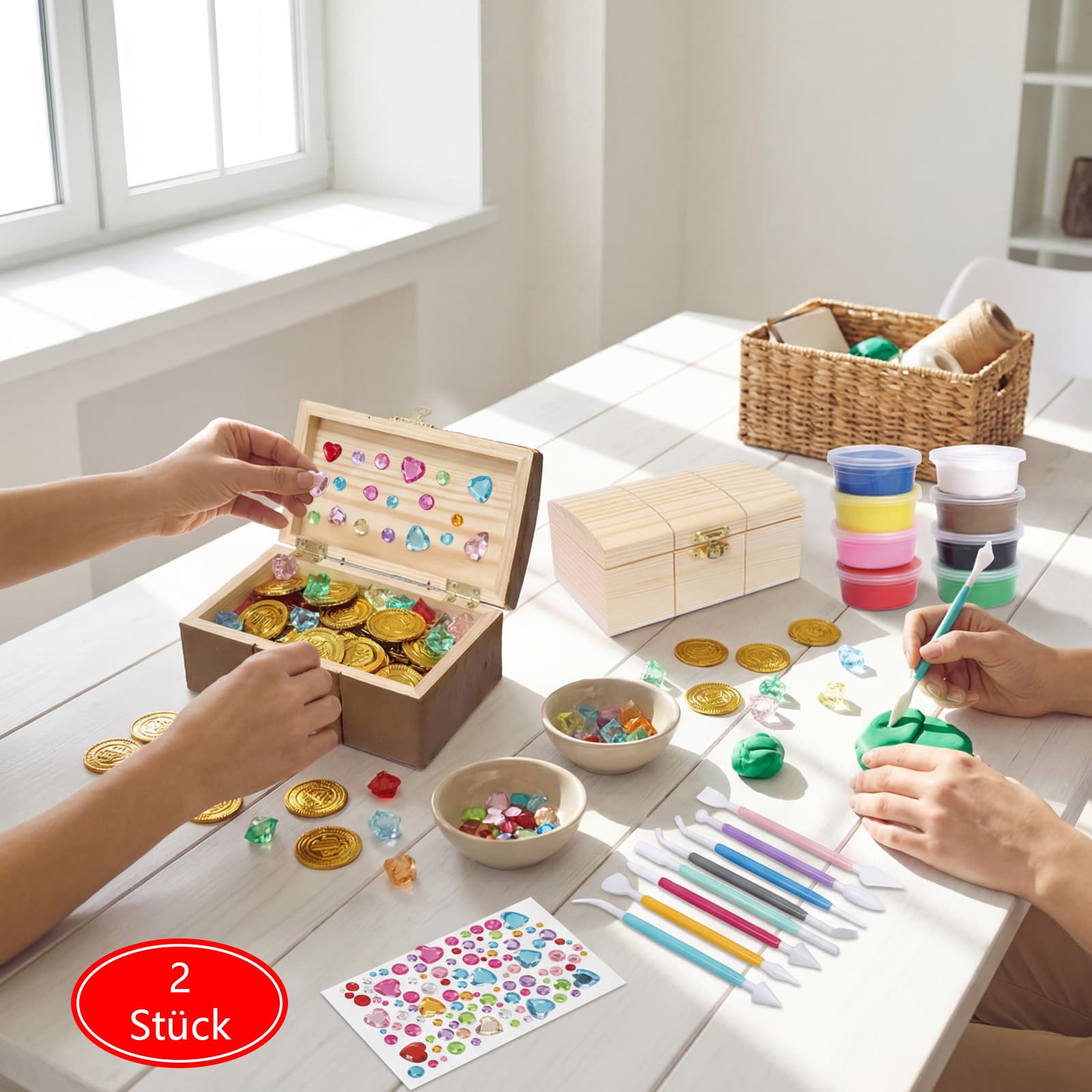 Kit boîte au trésor pâte à modeler 80 pièces avec outils