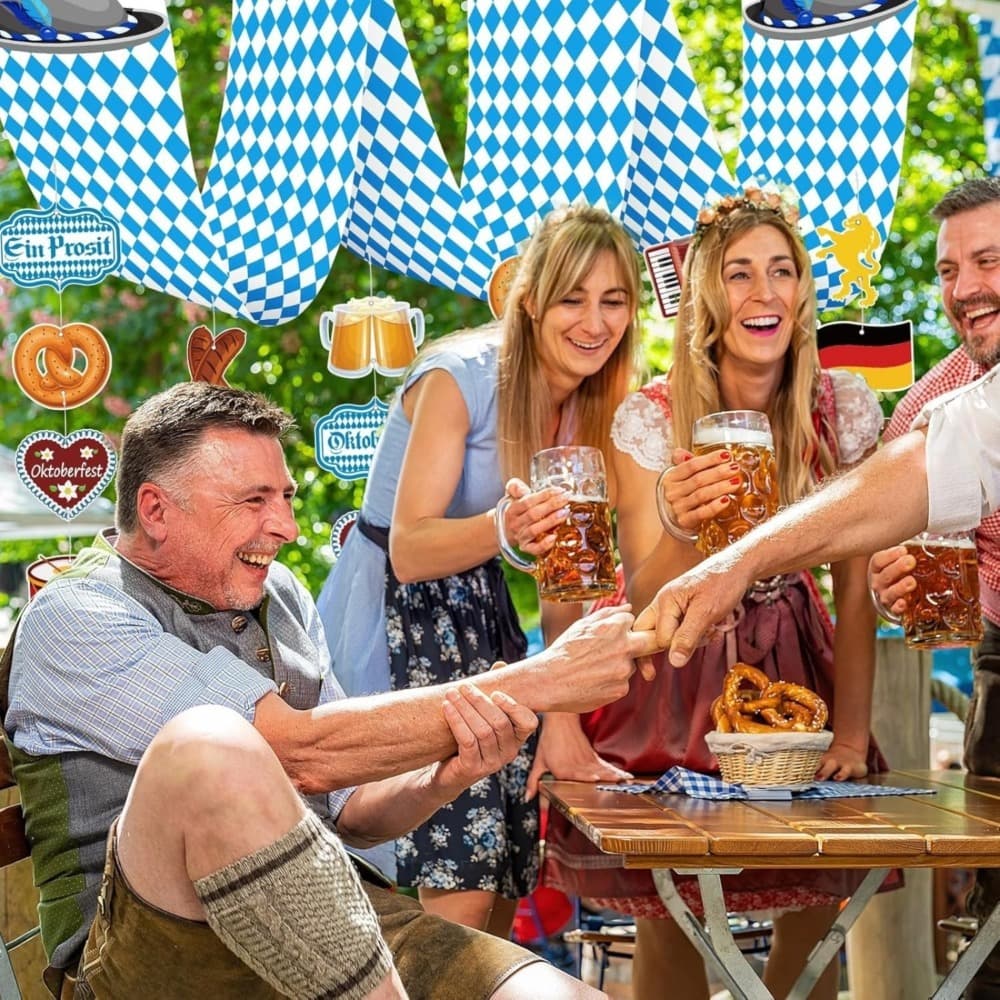 Oktoberfest Hängedeko Banner bayerisch blau weiß 270x30 cm
