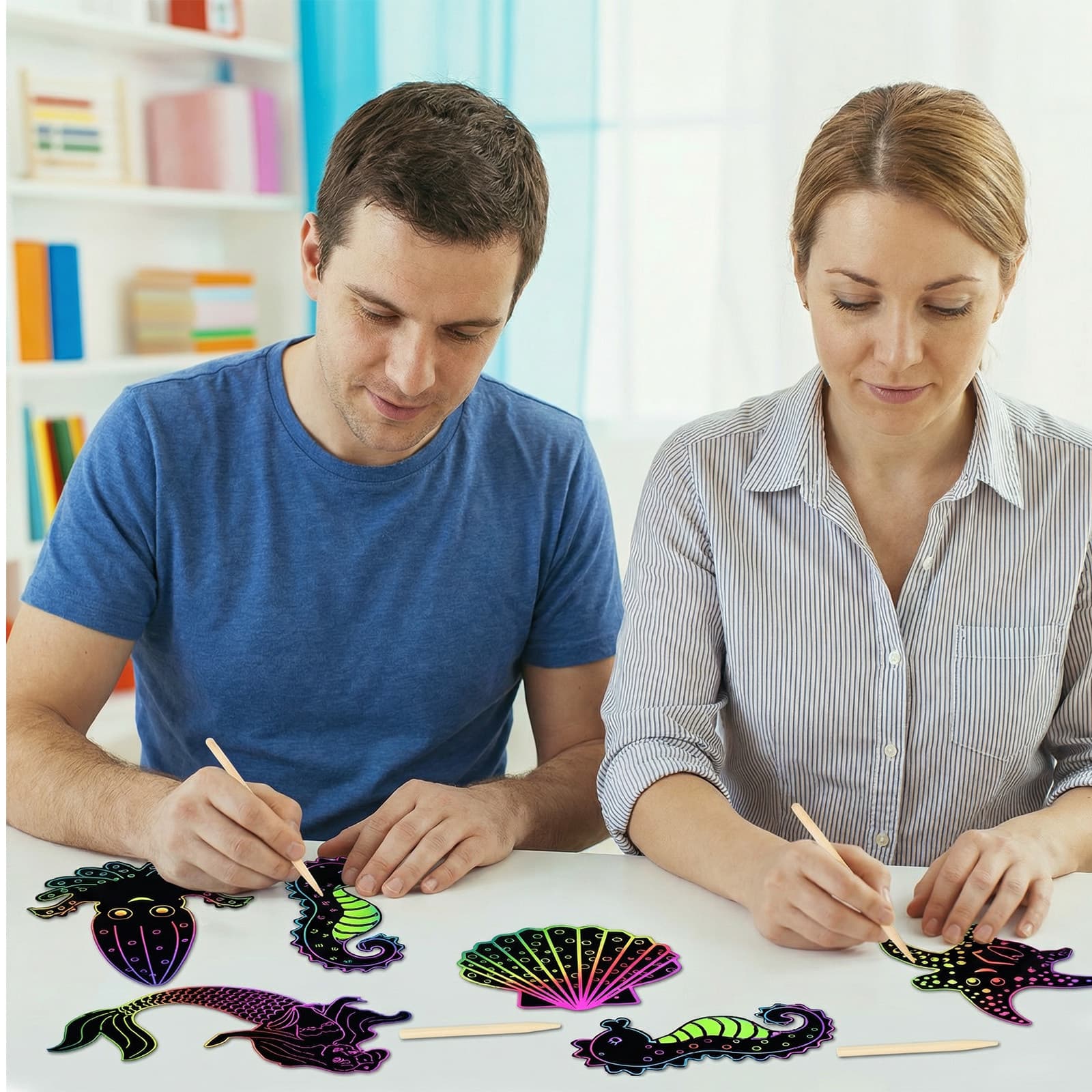 Mermaid Scratch Art Set with 48 Scratch Cards, Sticks and Ribbons