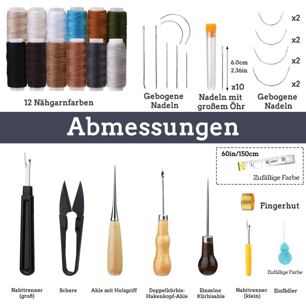 Trousse de couture en cuir — Ensemble complet avec 25 aiguilles, outils et un étui pour réparations et créations — Accessoires pour outils manuels