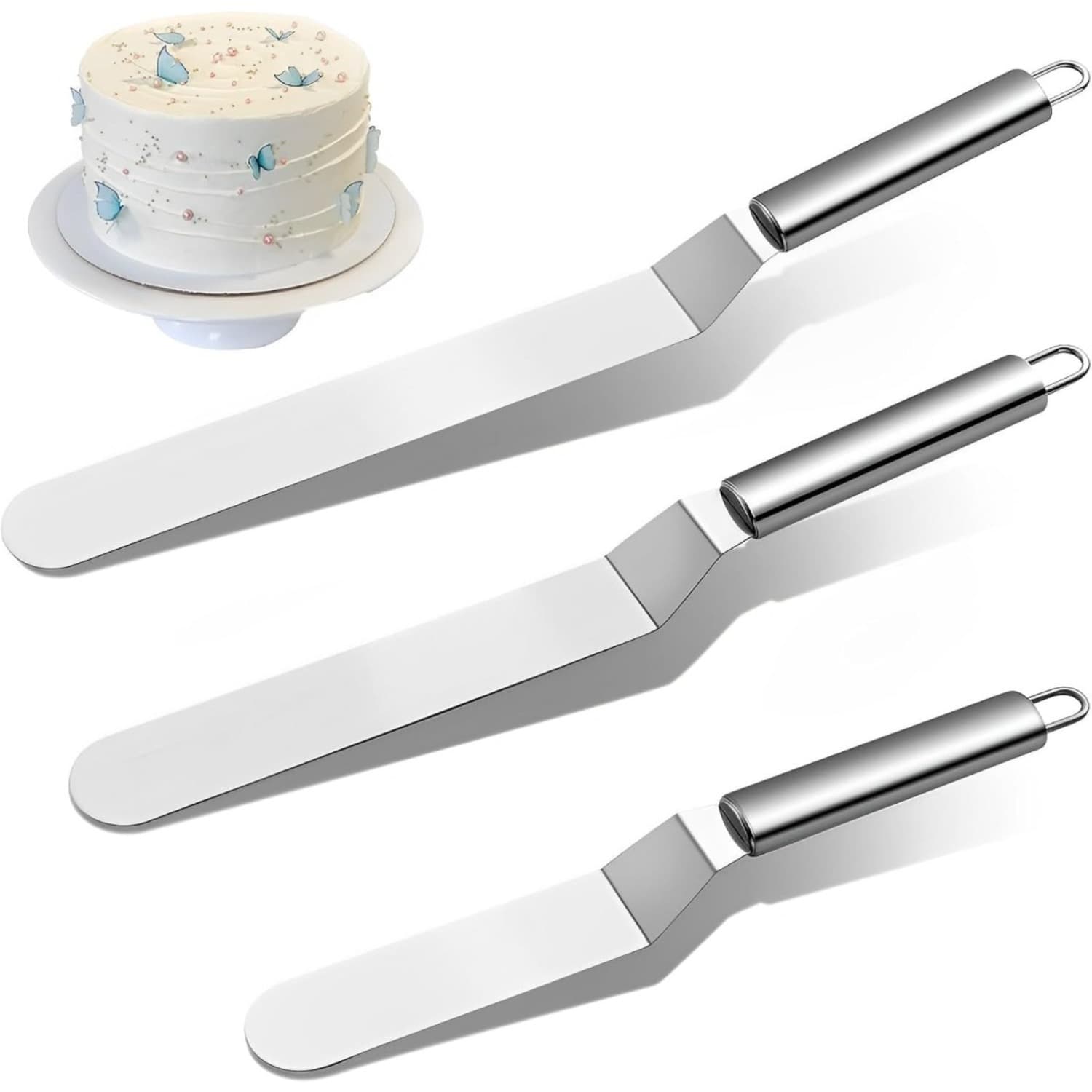 Set de 3 spatules coudées en inox pour gâteau