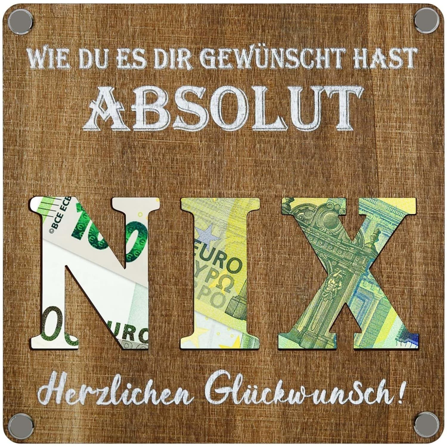 Holzgeschenk "Nichts" als Glückwunschkarte mit Geldgeschenk