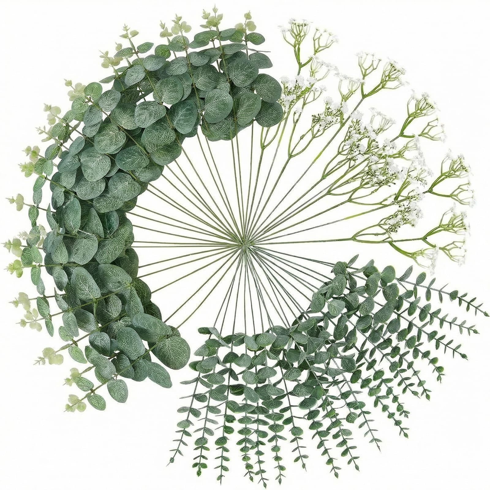 Künstliches Blumen-Set mit Schleierkraut, Eukalyptus und Gräsern