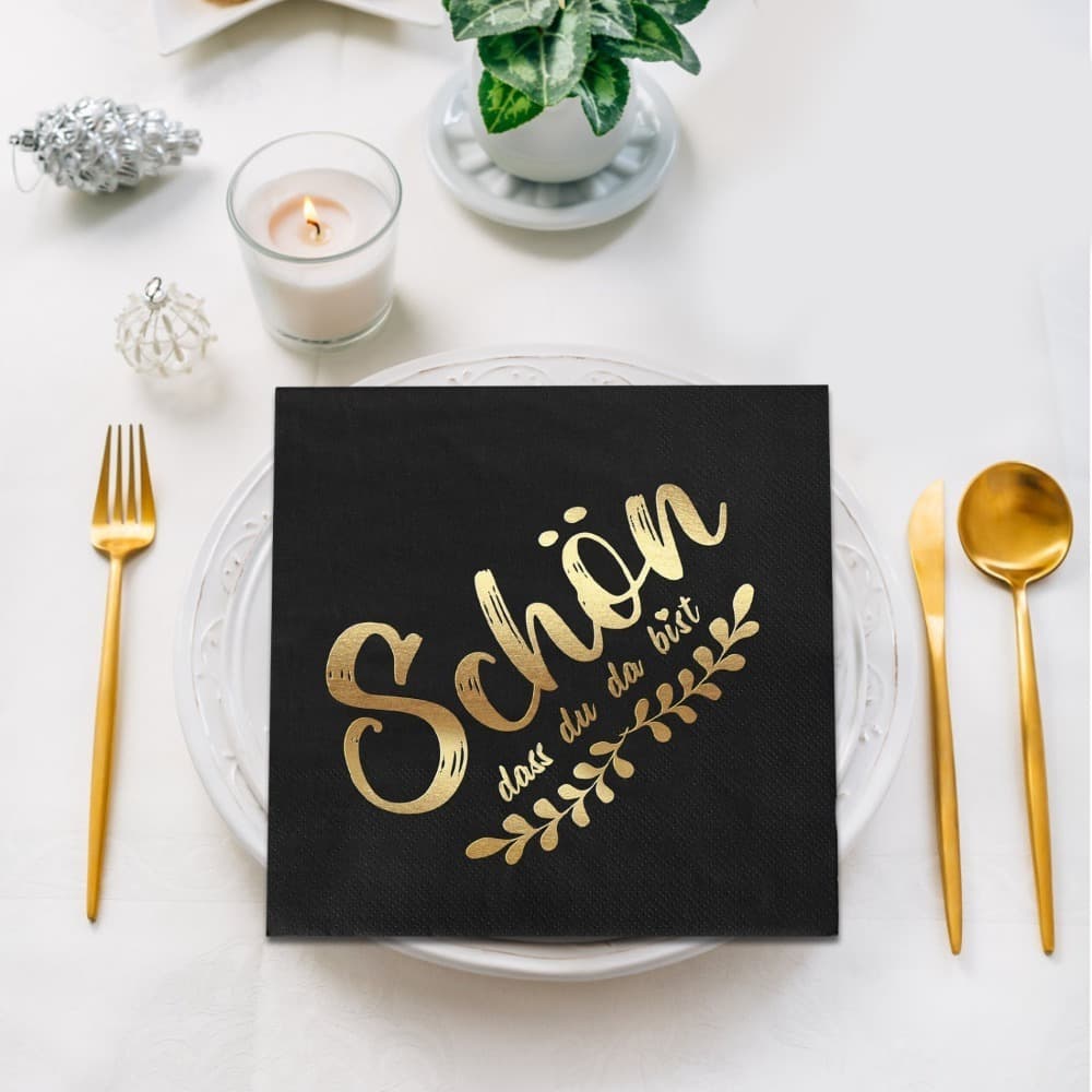 120 Servietten Schwarz-Gold 33x33 cm, 3-lagig