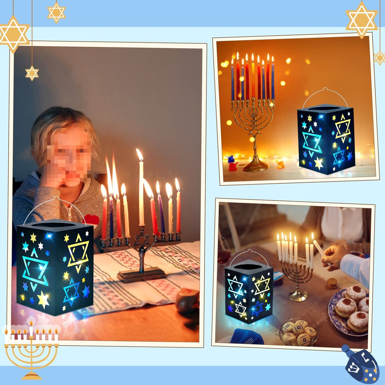 4-teiliges Hanukkah-Laternen-Bastelset mit Sternmotiven