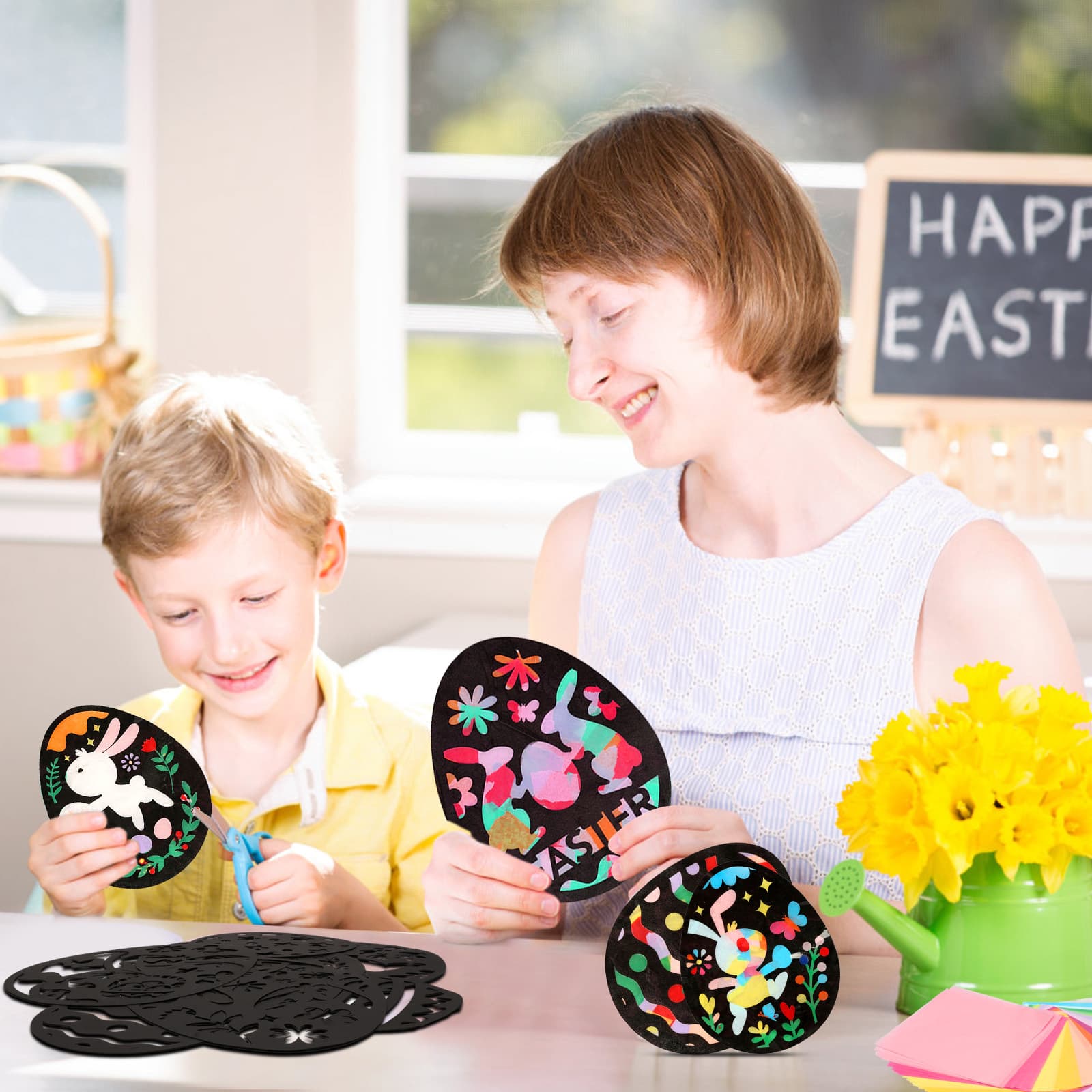 Easter Craft Kit with 14 Colors Tissue Paper and 12 Easter Cards