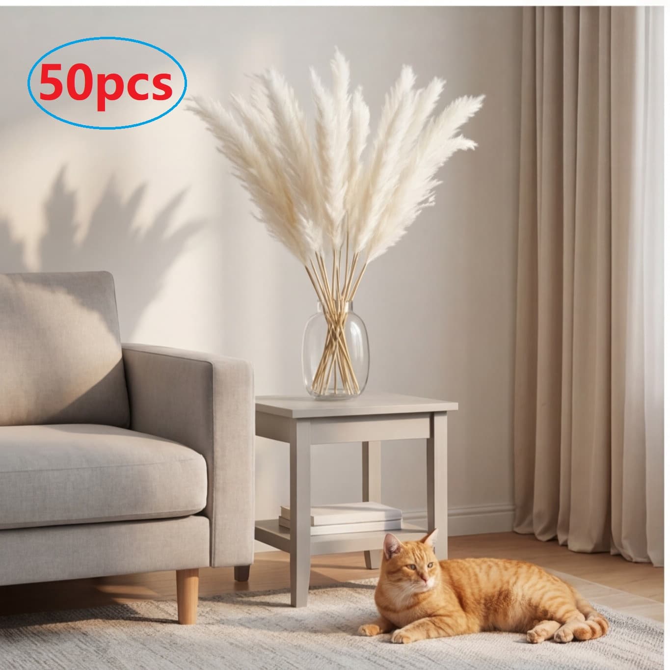 50 weiße künstliche Pampasgras-Stiele 55 cm