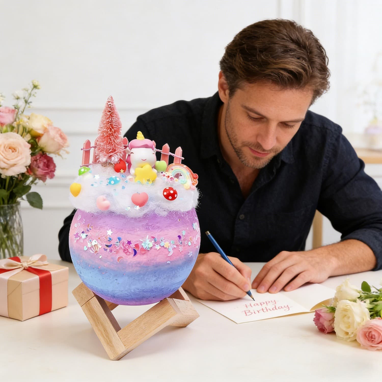 Craft kit with mini mushrooms and unicorn decor
