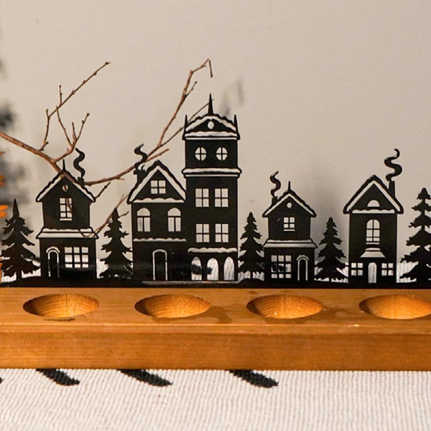 Adventskerzenhalter Metall Weihnachtsbaum mit Holzständer