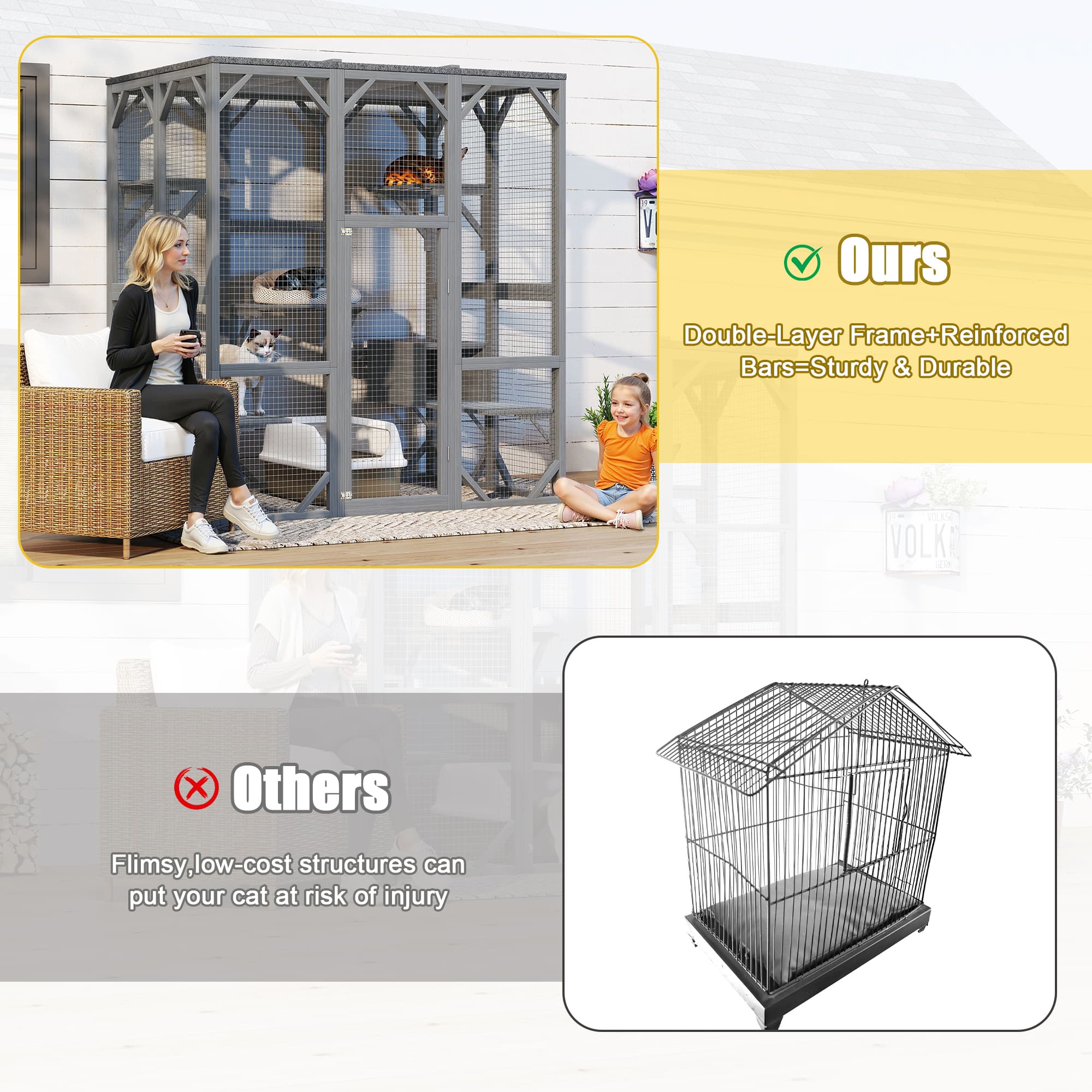 Enclos pour chats ext√©rieur, grande maison pour chats 71 √† usage multiple avec toit √©tanch√© √† l'eau, cage √† chats √† 3 √©tages avec 6 plateformes pour patio, jardin, terrain