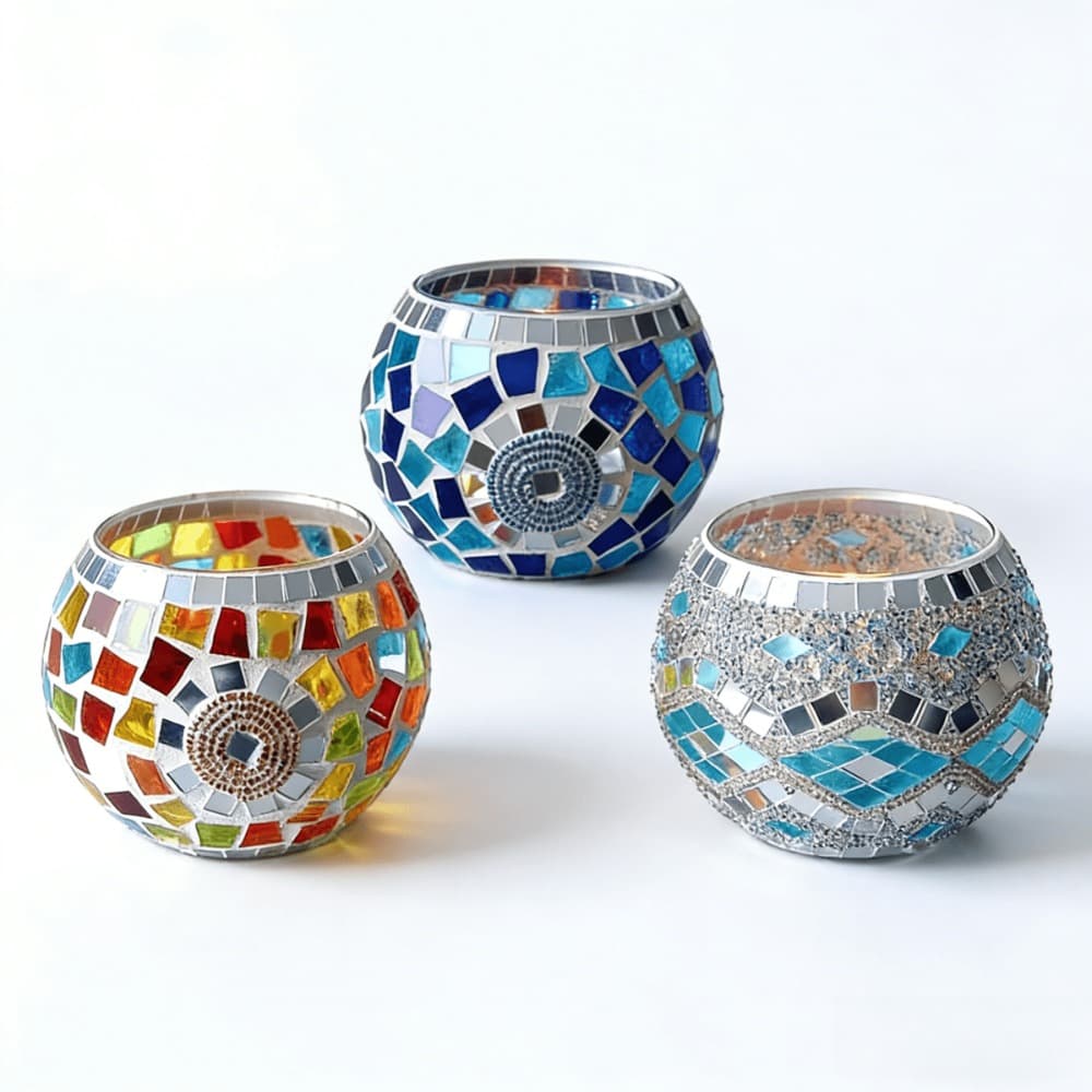 Mosaikglas Teelichthalter 3er-Set rund