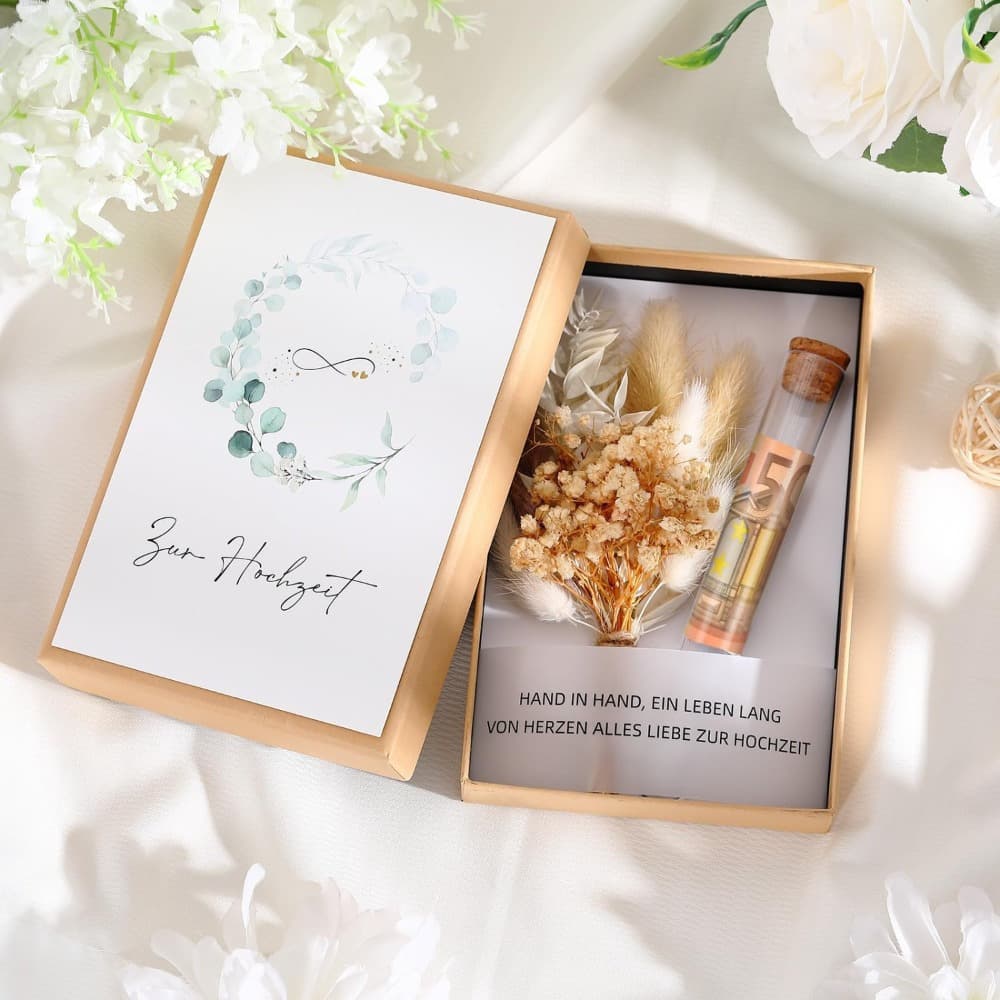 Geldgeschenk-Verpackung mit Trockenblumen, Eukalyptus