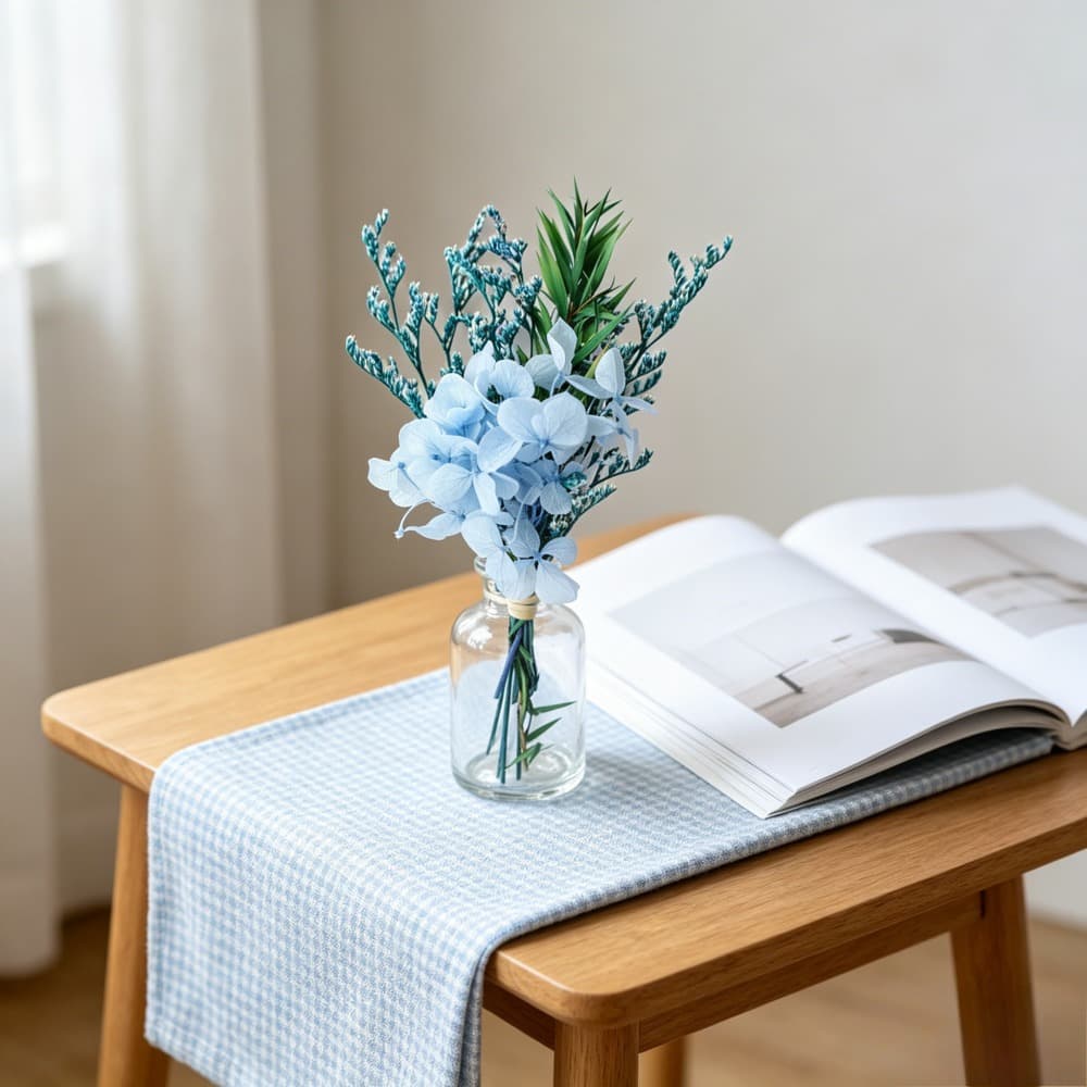 Mini-Trockenblumenstrauß aus blauen Hortensien, 6er-Set