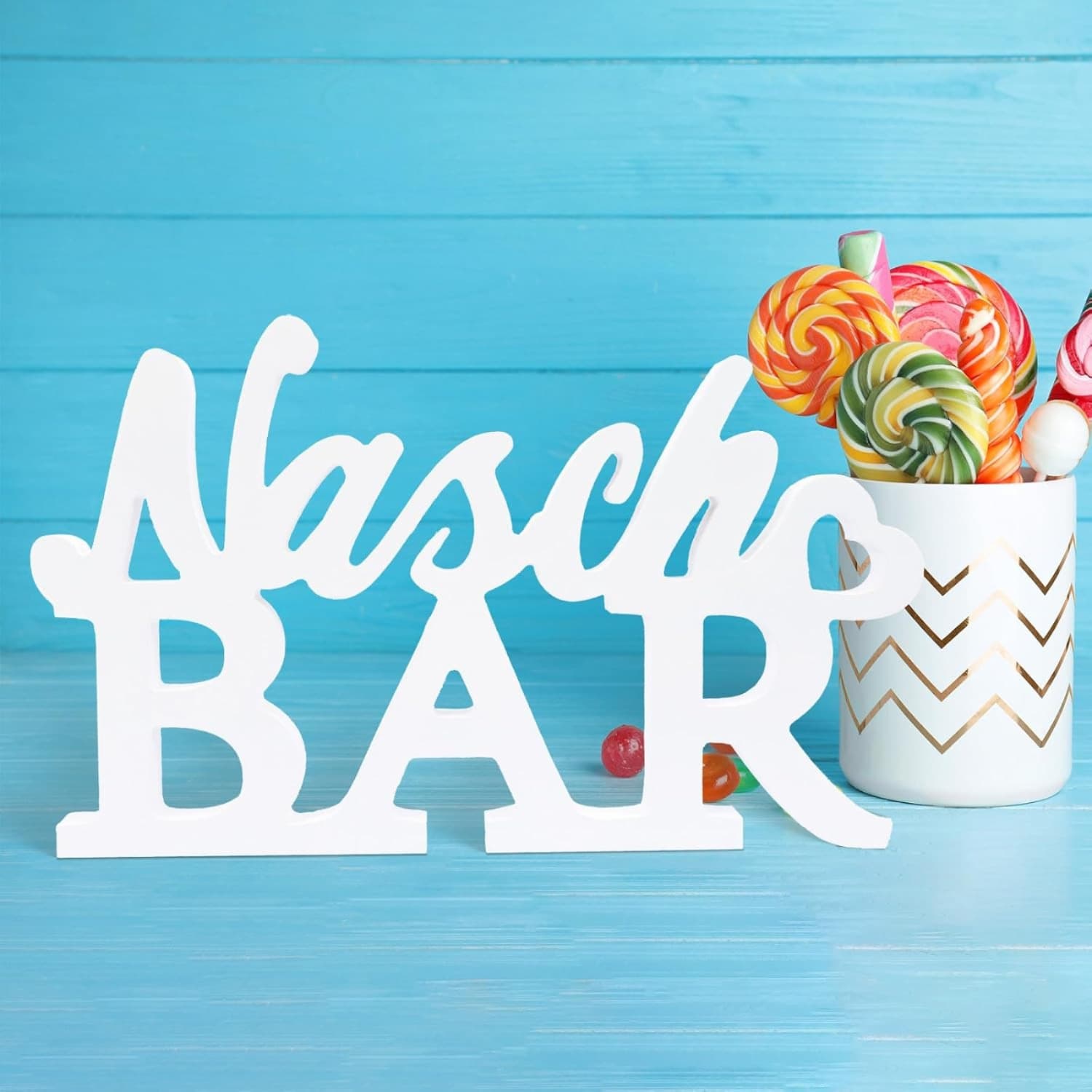 Essbares Holzschild Candy Bar Tischdeko weiß
