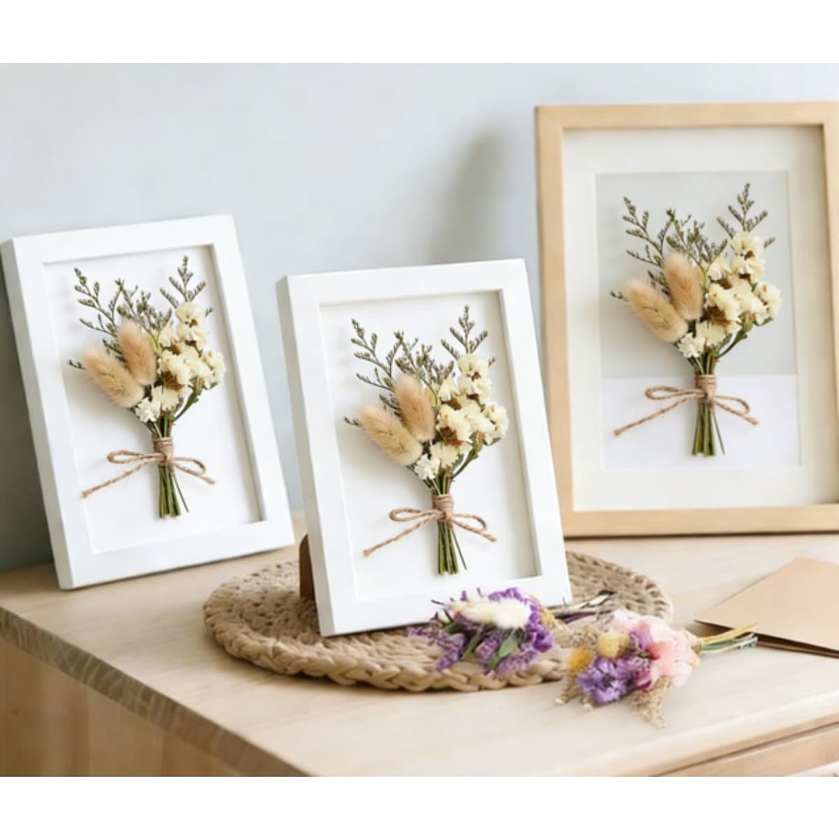 6 Mini-Trockenblumensträuße Rosen Chrysanthemen