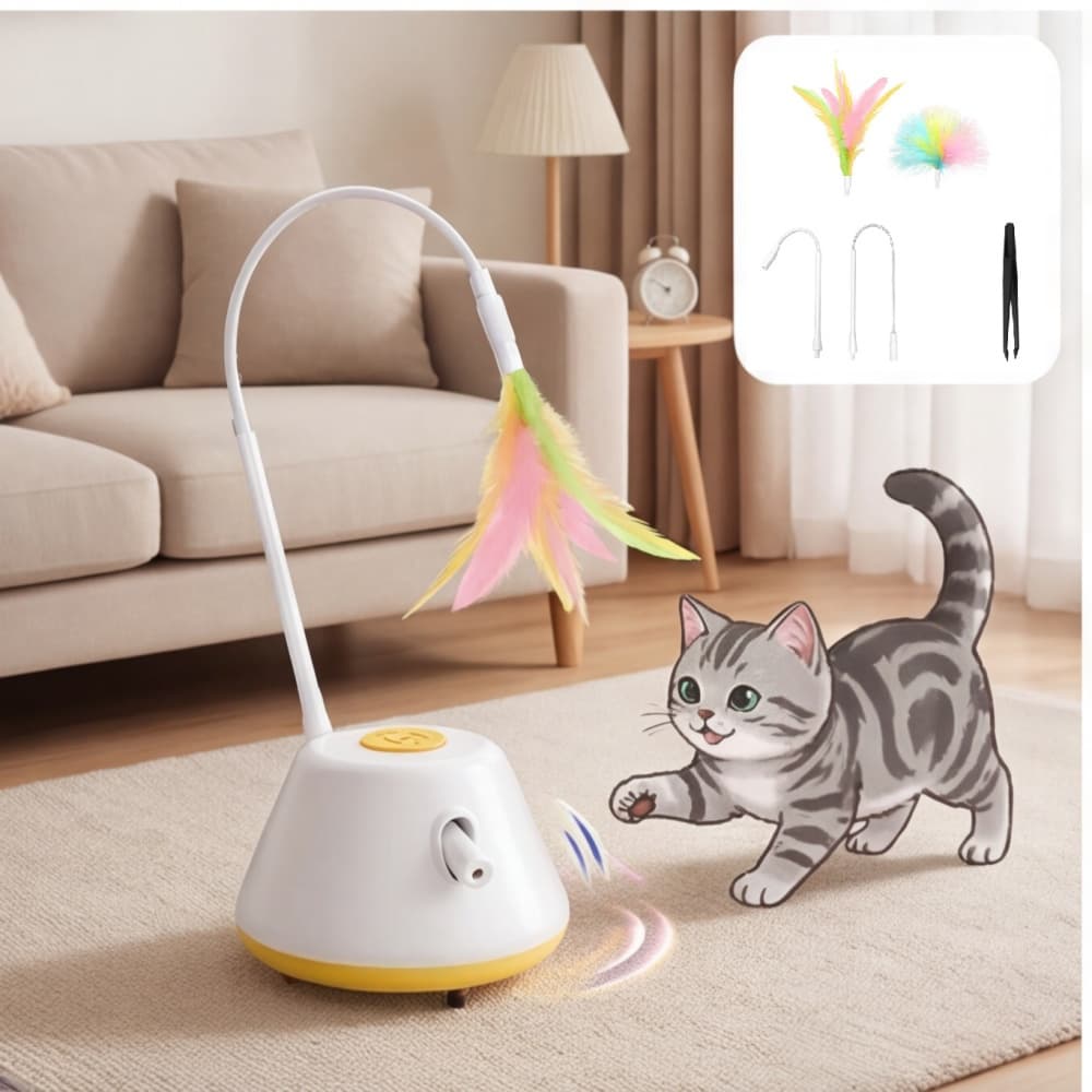 Interaktives Katzen-Spielzeug in Gelb mit Federn