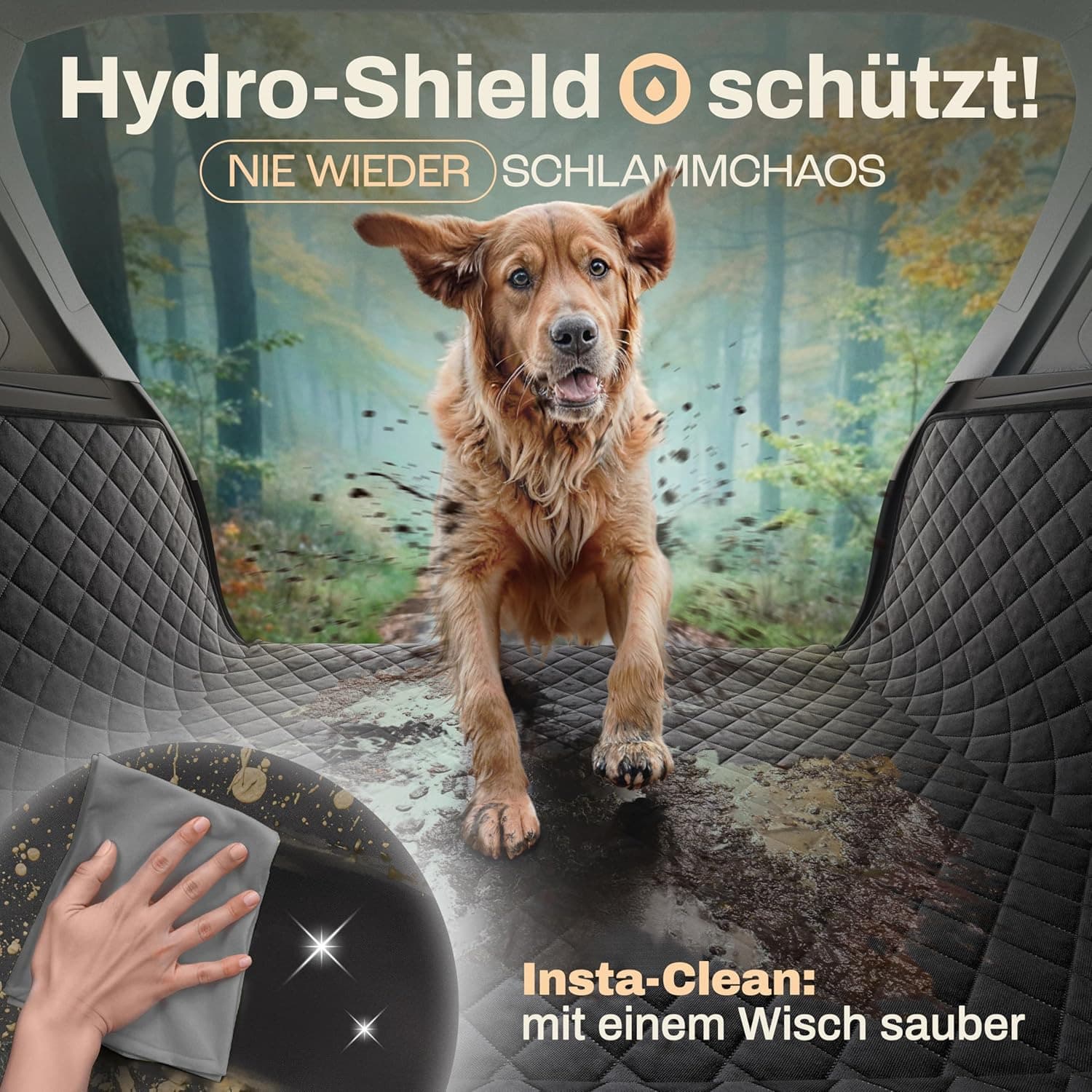Universelle Kofferraummatte für Hunde mit Seitenwänden und Stauraum