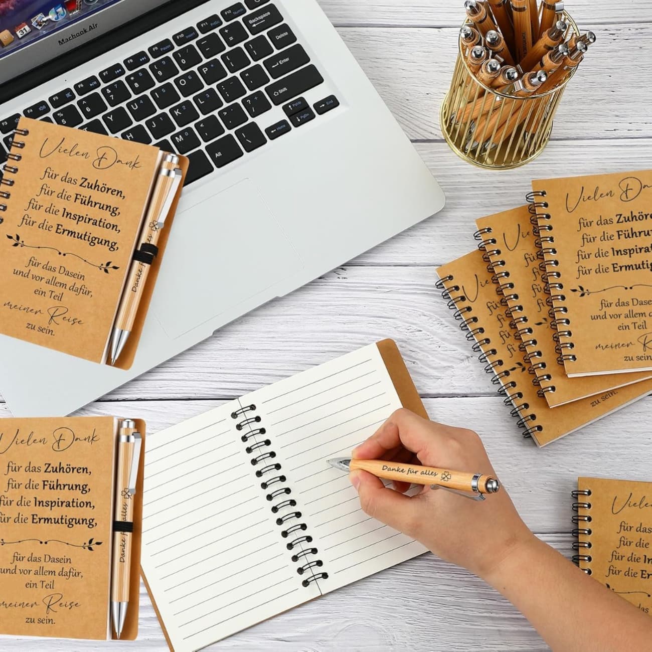 Dankeschön-Geschenkset mit 6 Notizbüchern und 6 Kugelschreibern