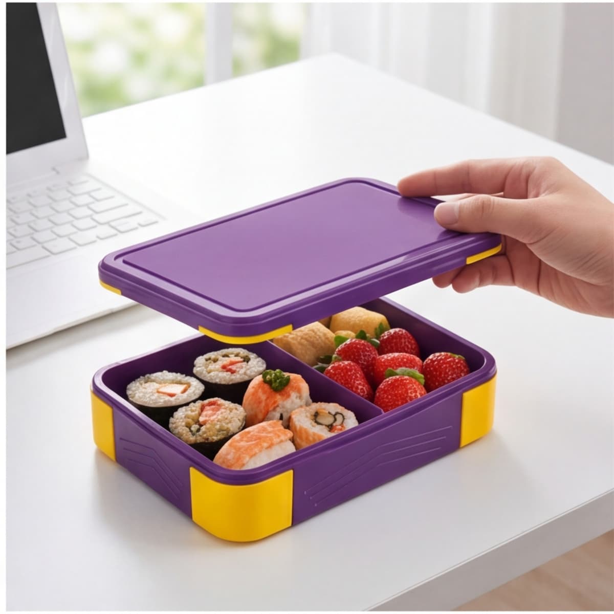 Compartment Storage Box, Purple Yellow Lunch Box