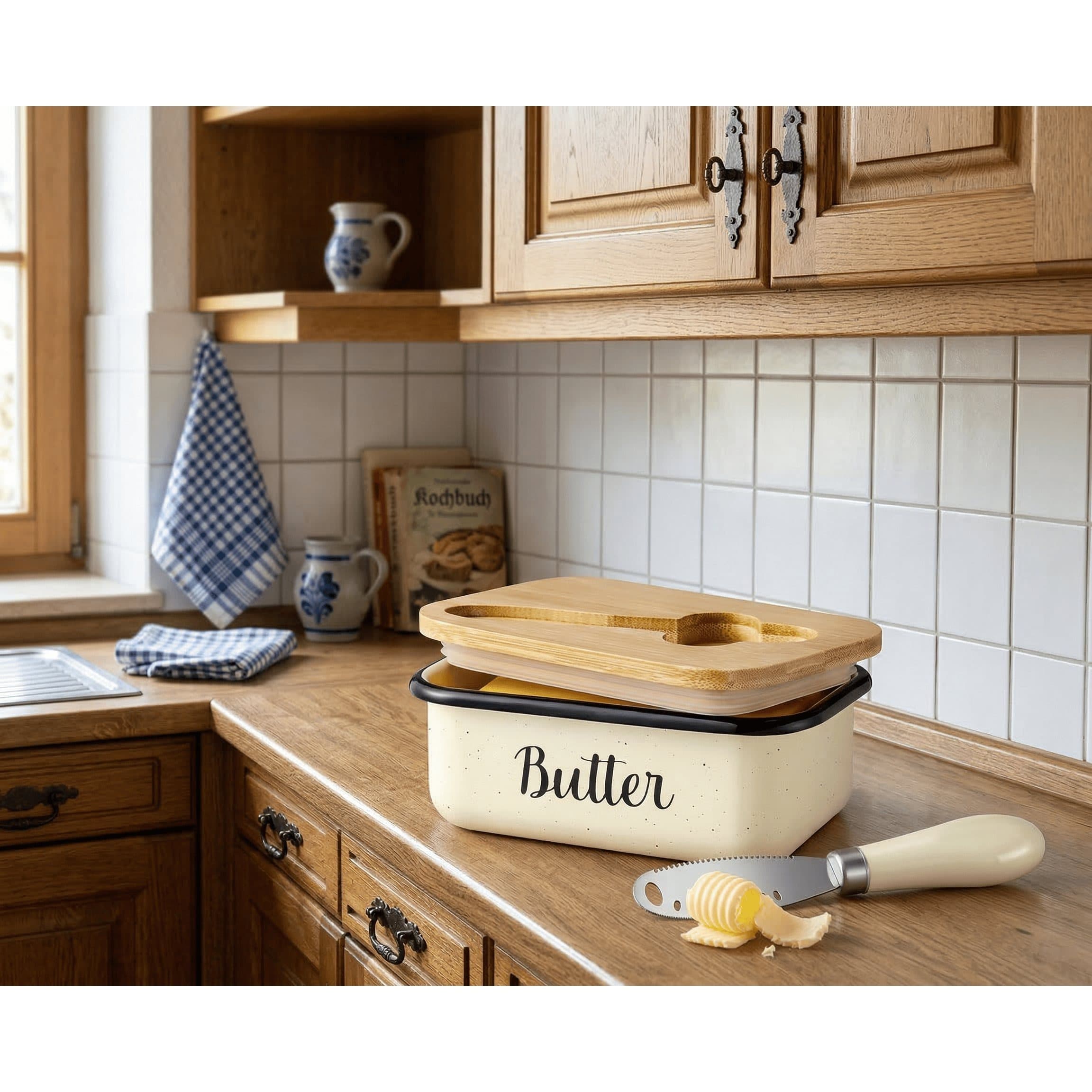 Elegant Butter Dish with Lid in Cream-Yellow