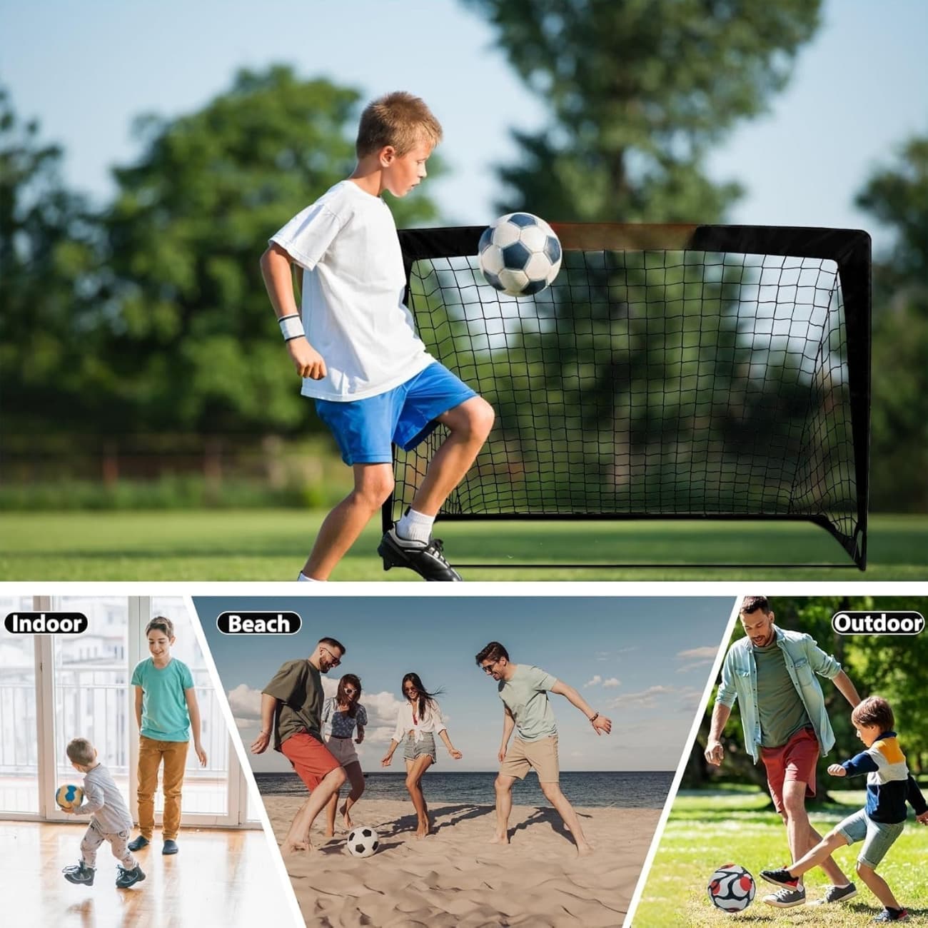 2-teiliges Fußballtor-Set mit Tragetasche, schwarz