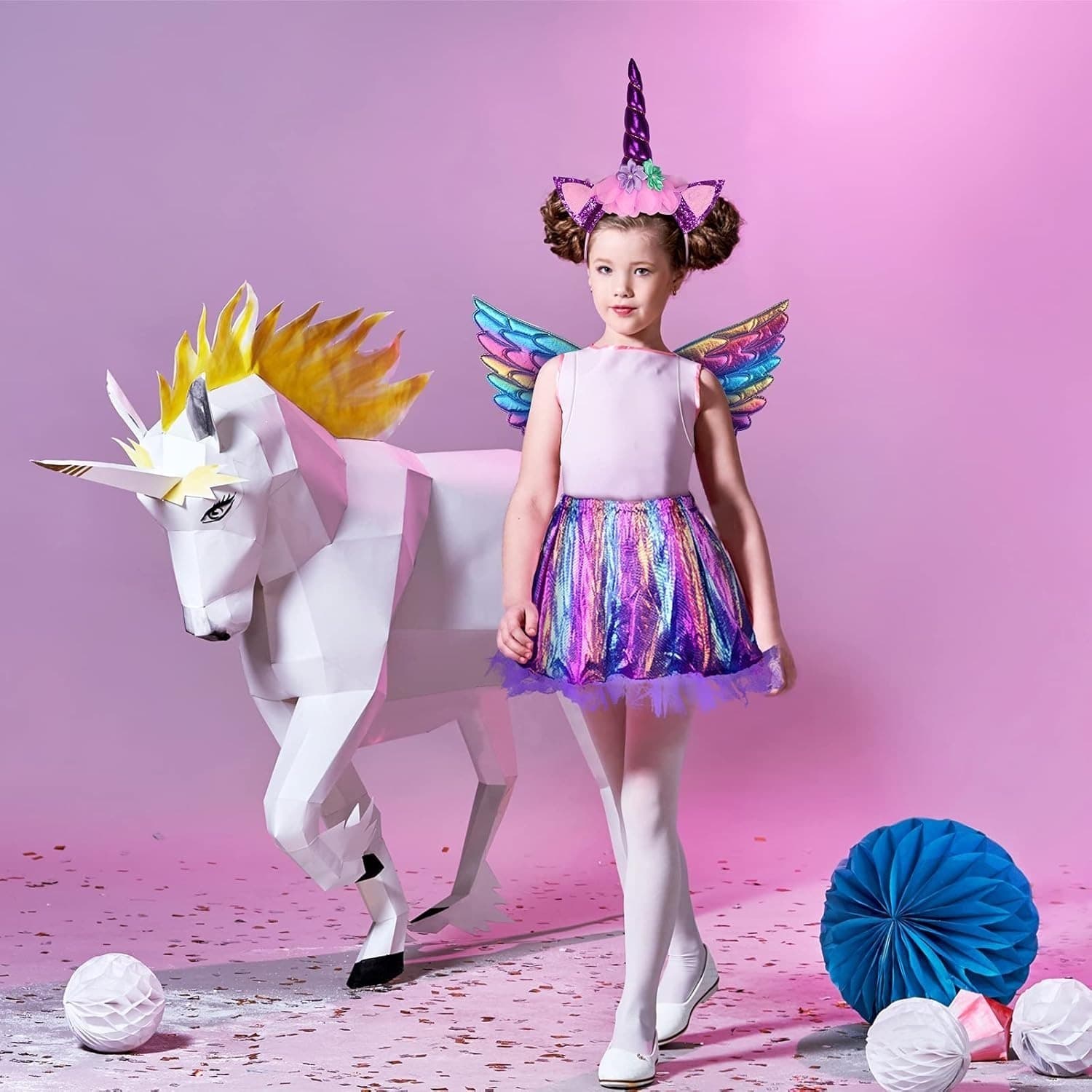 Einhorn-Prinzessin Kostüm-Set, 3-teilig, mit Haarreif, Flügeln und Tutu
