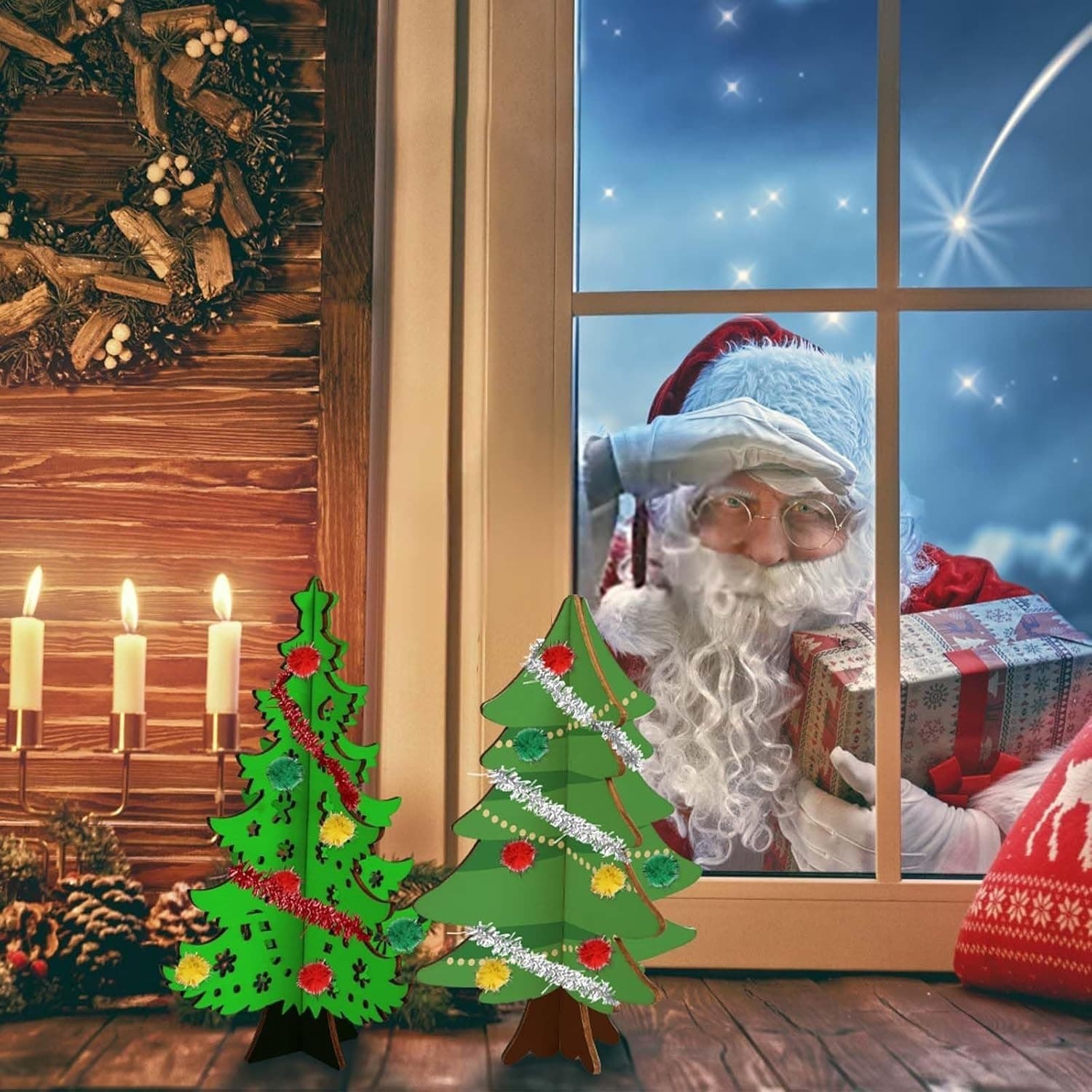 Kit bricolage Noël 3D bois, 6 pièces, 48 pendentifs