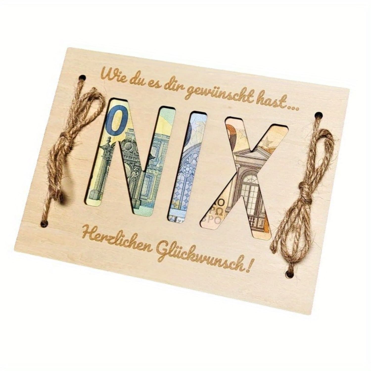 Taufe Geldgeschenk Karte aus Holz mit Taubenmotiv