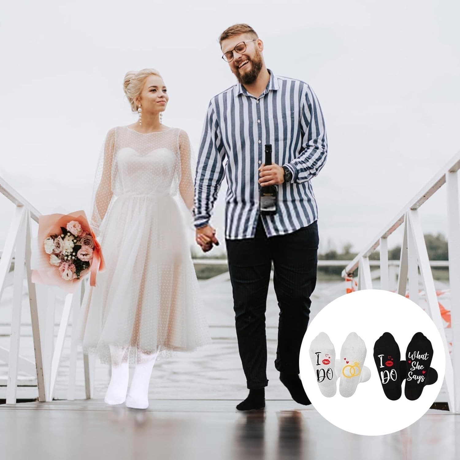 2 Paar Hochzeitssocken für Braut und Bräutigam