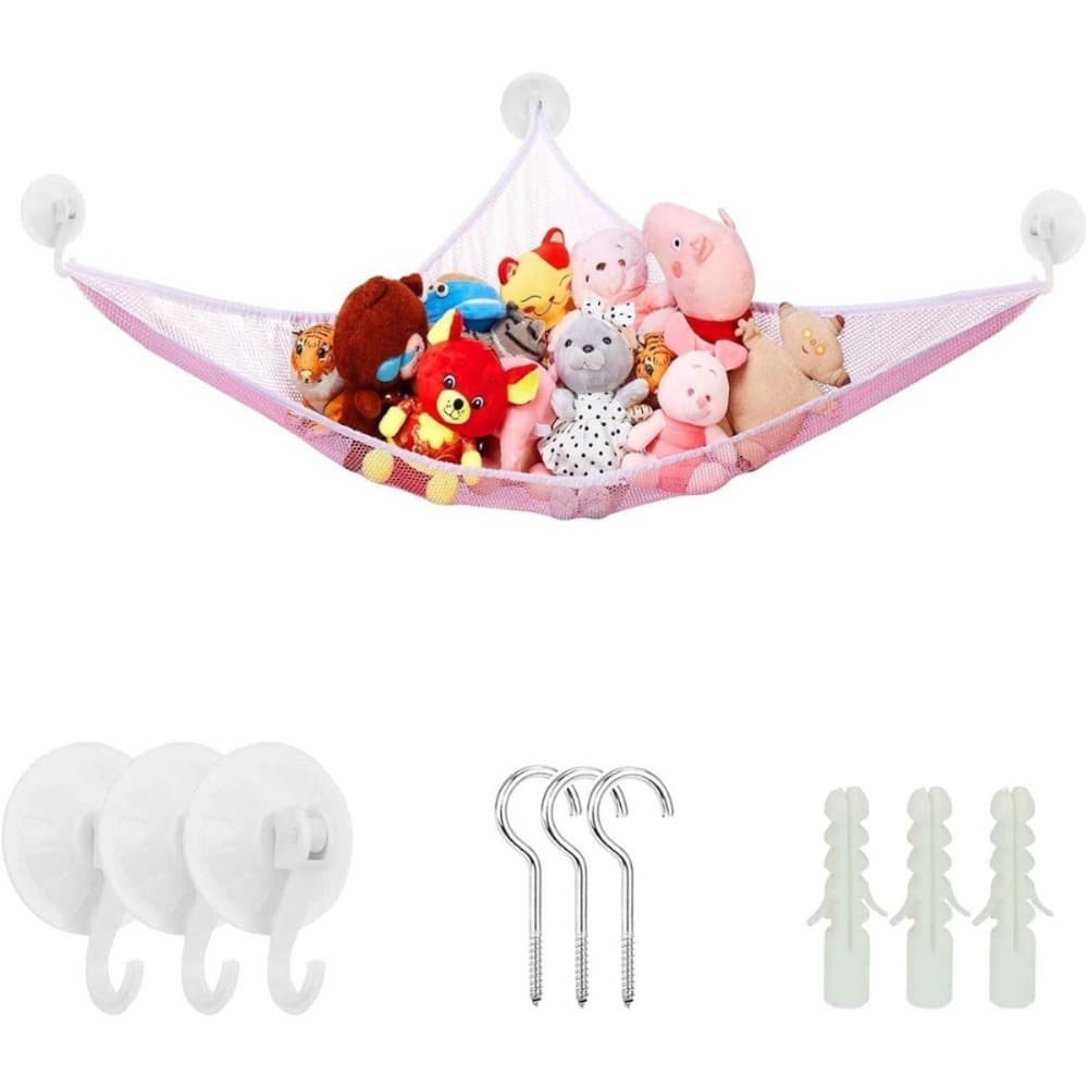 Pink hammock with hooks and storage net