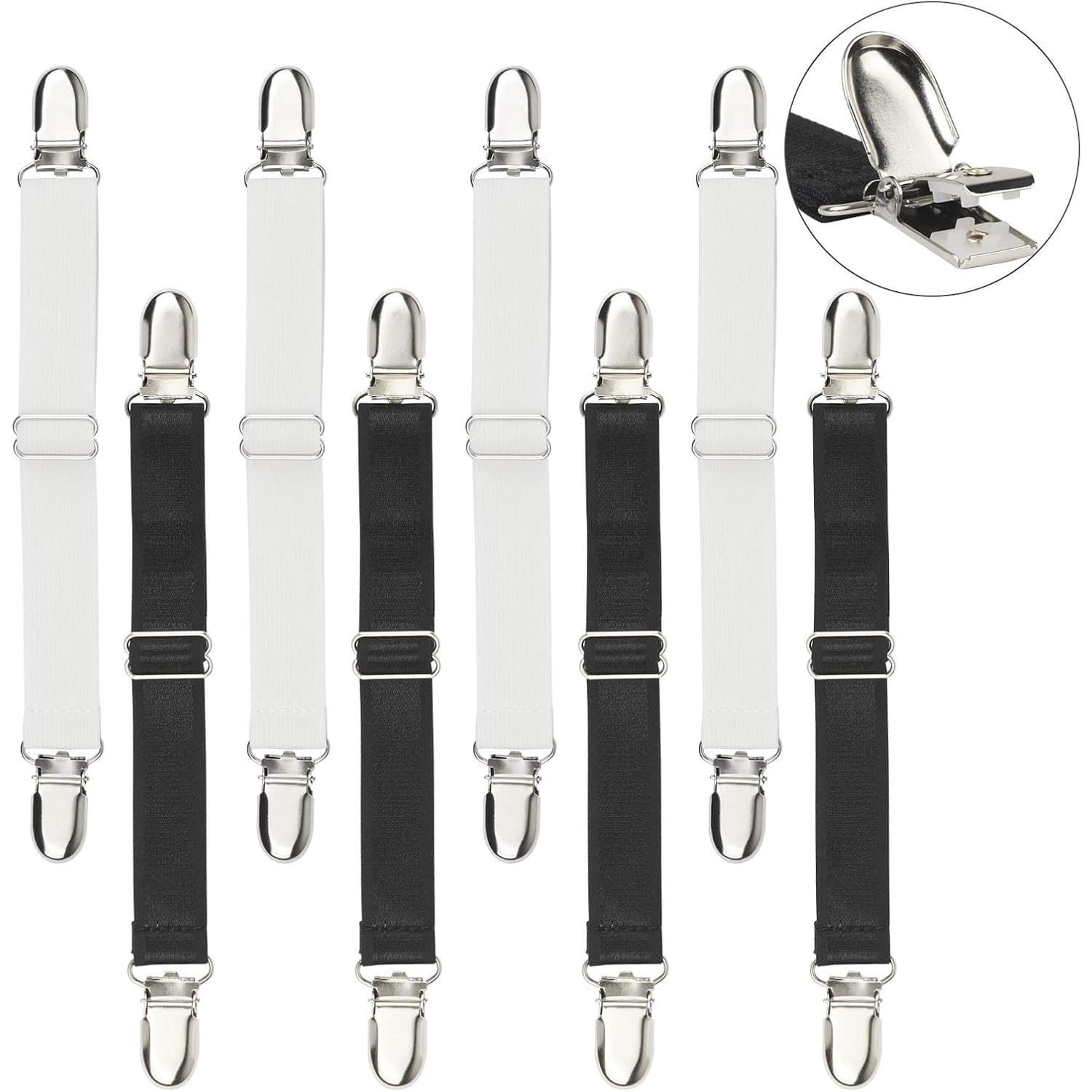 Spannbänder für Bettlaken, 8er Set, verstellbar, weiß/schwarz