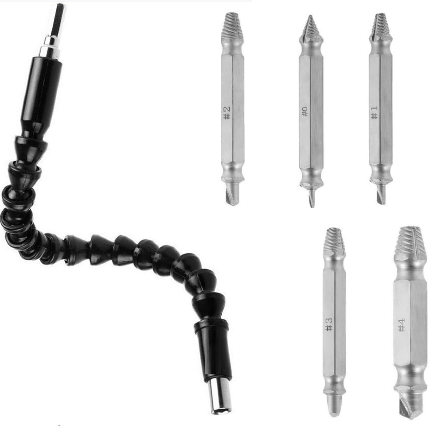 Schraubenausdreher-Set mit flexiblem Verlängerungs-Bohrer