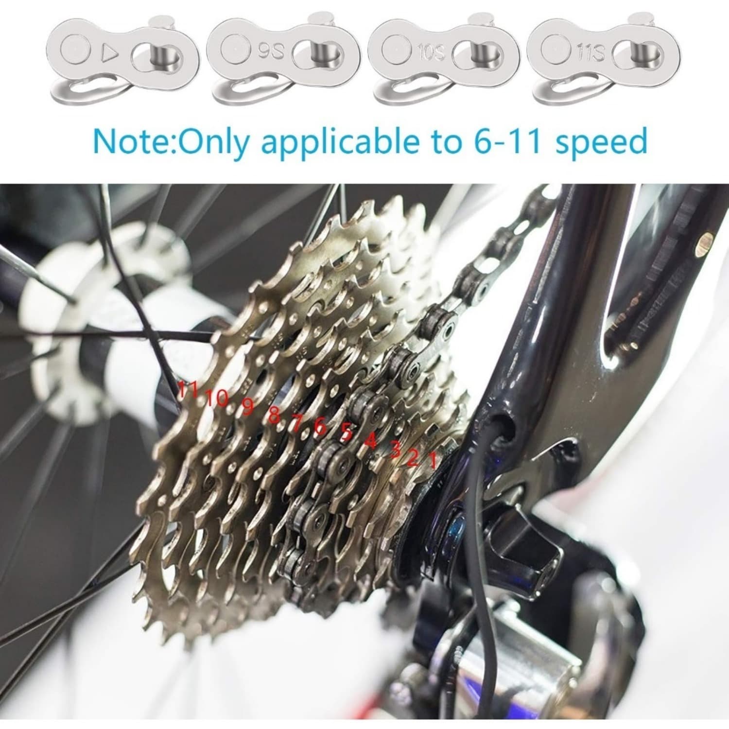 Juego eslabones rápidos cadena bici, 9 pares, 4 modelos
