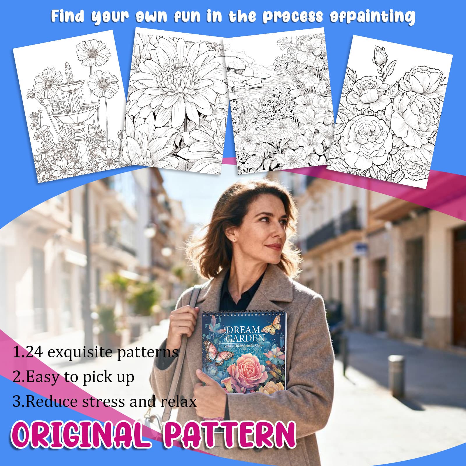Set de coloriage jardin avec motifs papillons et jardin de rêve
