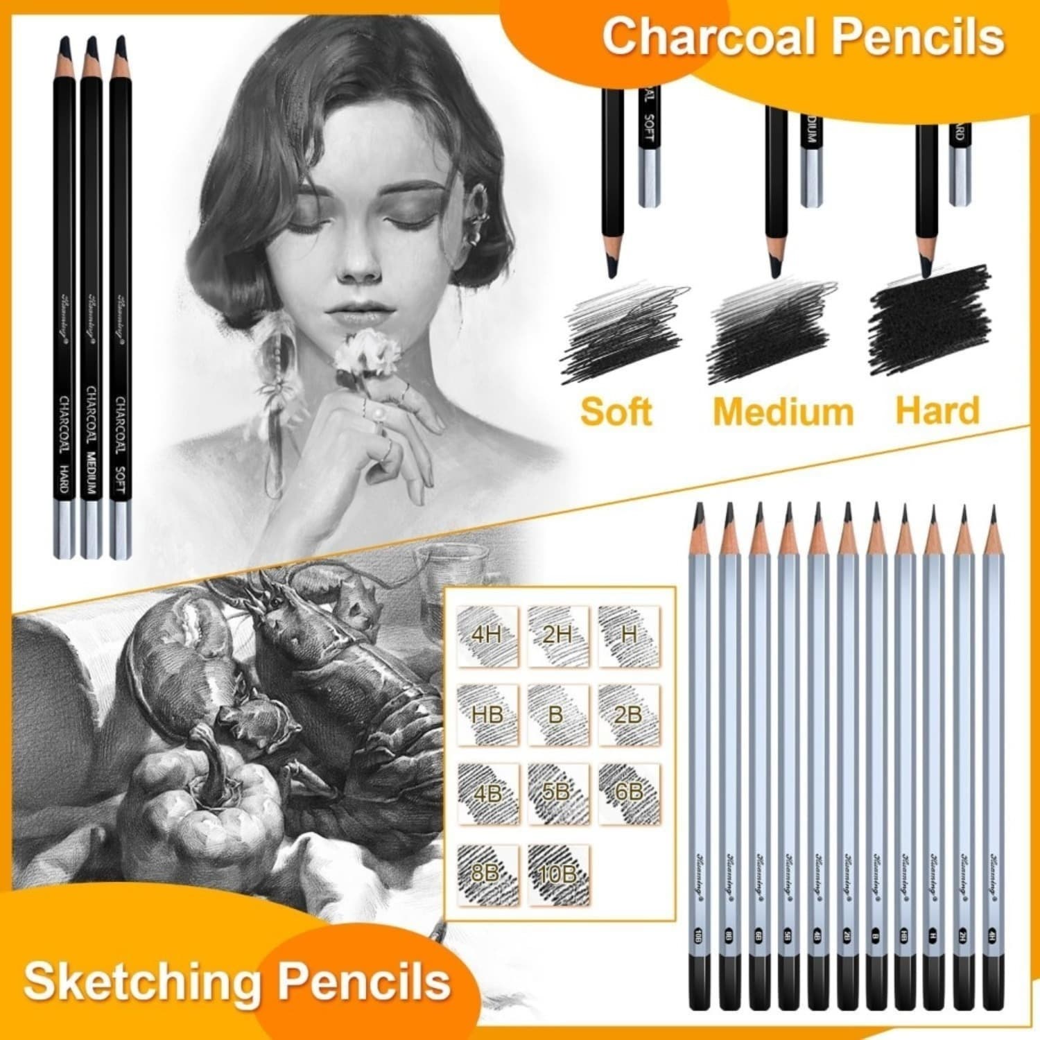 Zeichenstift-Set 29 Teile für Skizzen & Kunst