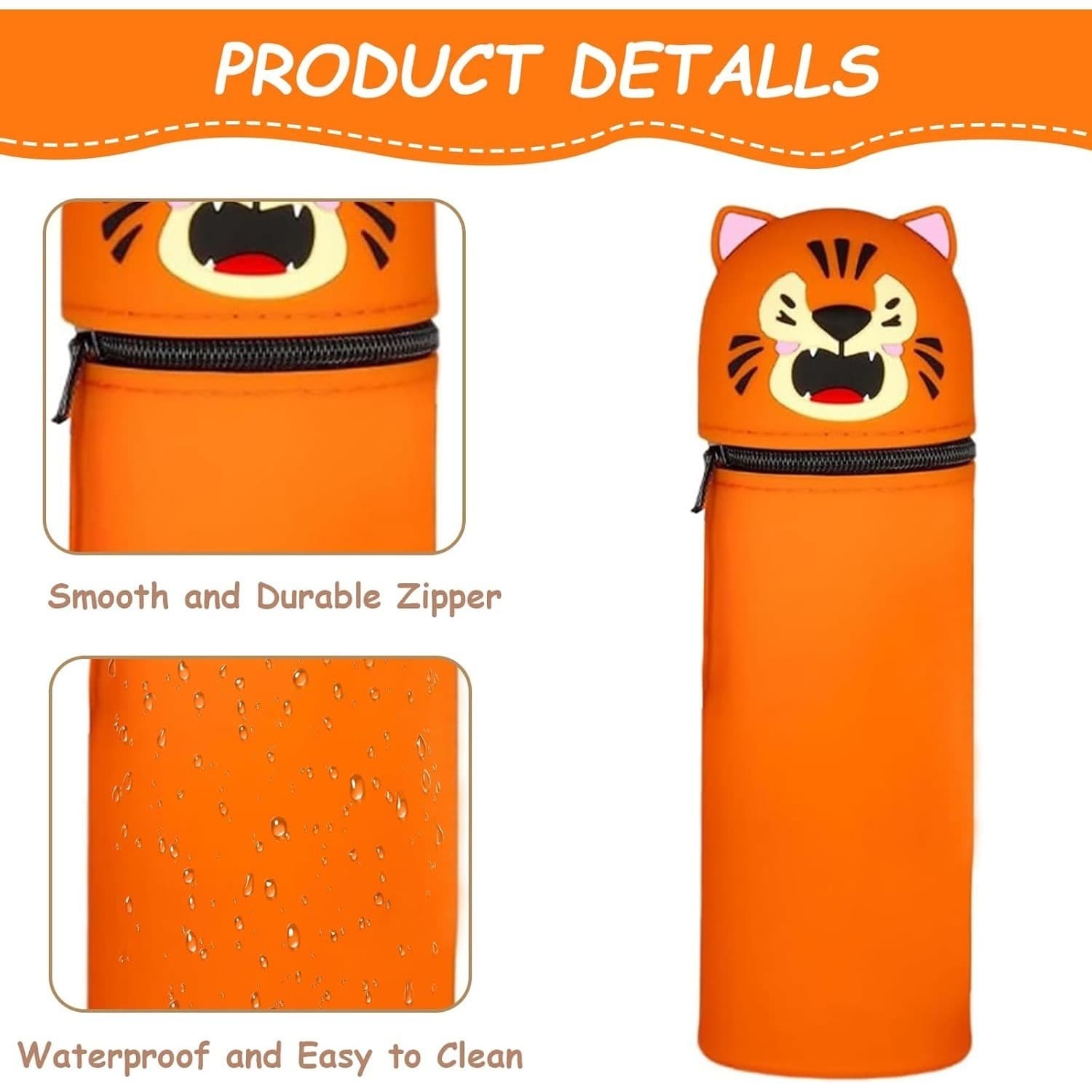 2-in-1 Federmäppchen aus Silikon mit Tiger-Motiv