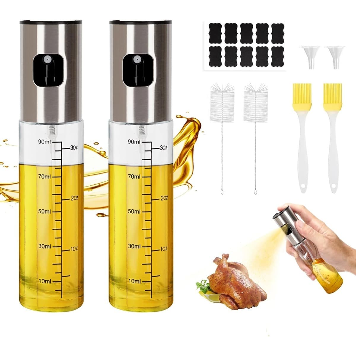 8-teiliges Set Glas-Sprühflaschen Mit Messskala & 3 Stück H4-Aufkleber Für Küche, Haushalt Und DIY-Partyzubehör-Set