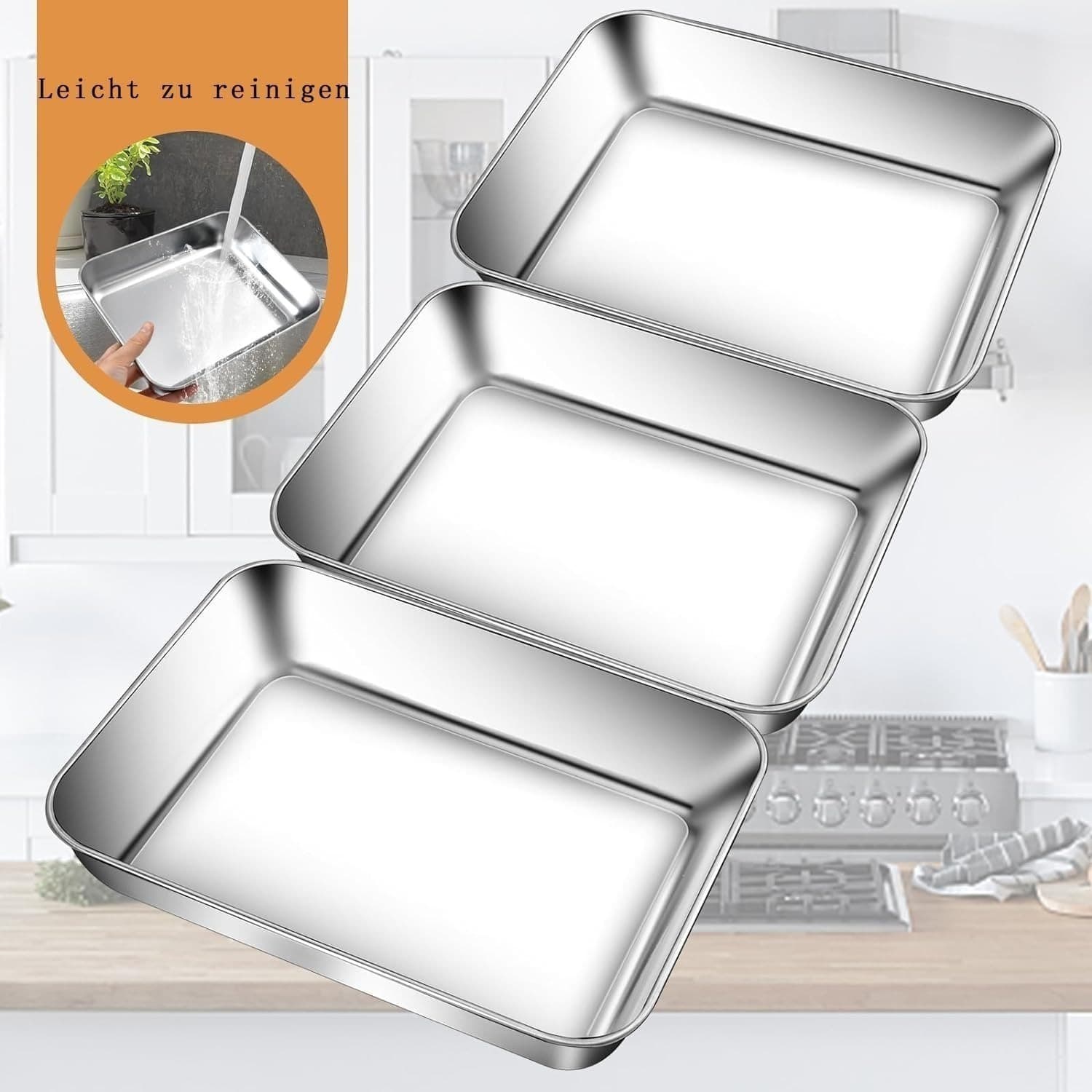 Set de plaques de cuisson avec 3 moules rectangulaires sans couvercle